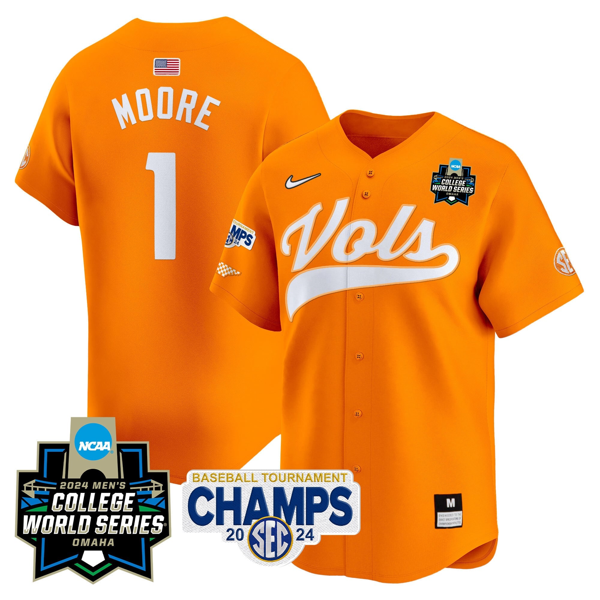 Men's Tennessee Volunteers 2024 Tournament Champs & World Series Vapor Premier Limited Jersey - All Stitched