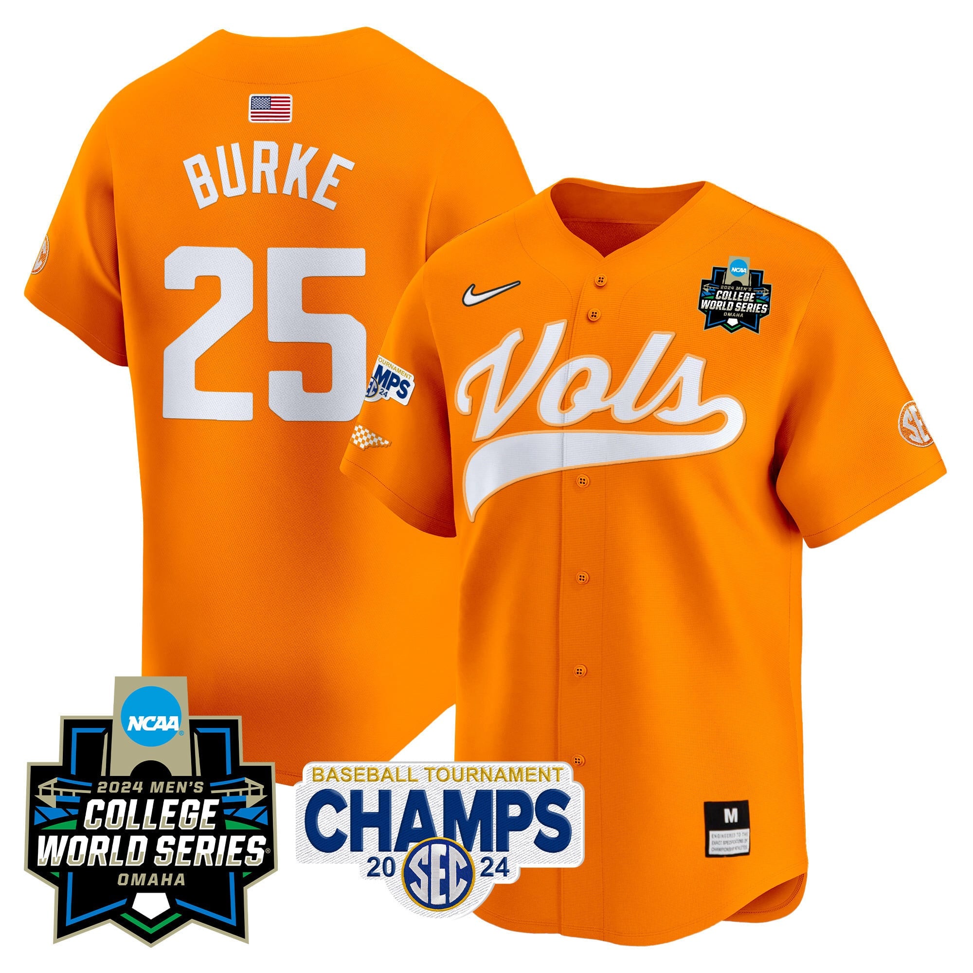Men's Tennessee Volunteers 2024 Tournament Champs & World Series Vapor Premier Limited Jersey - All Stitched