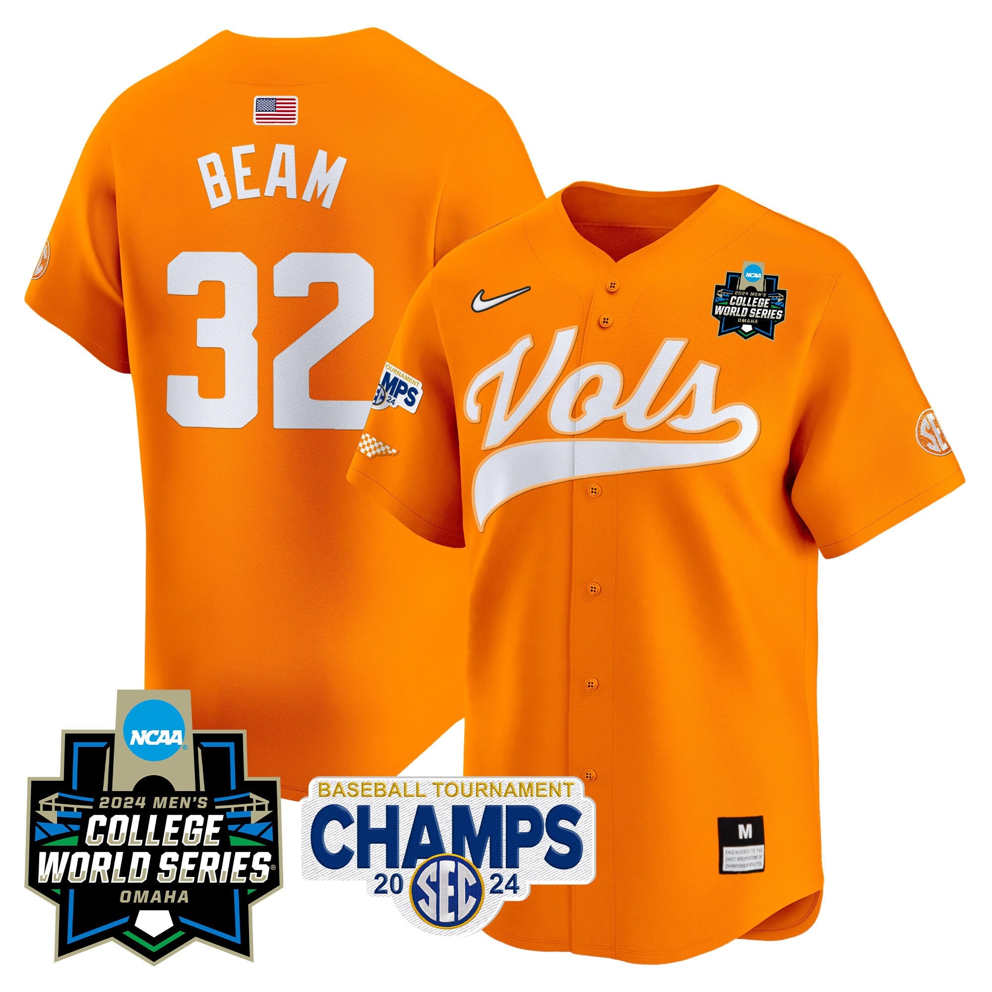 Men's Tennessee Volunteers 2024 Tournament Champs & World Series Vapor Premier Limited Jersey - All Stitched