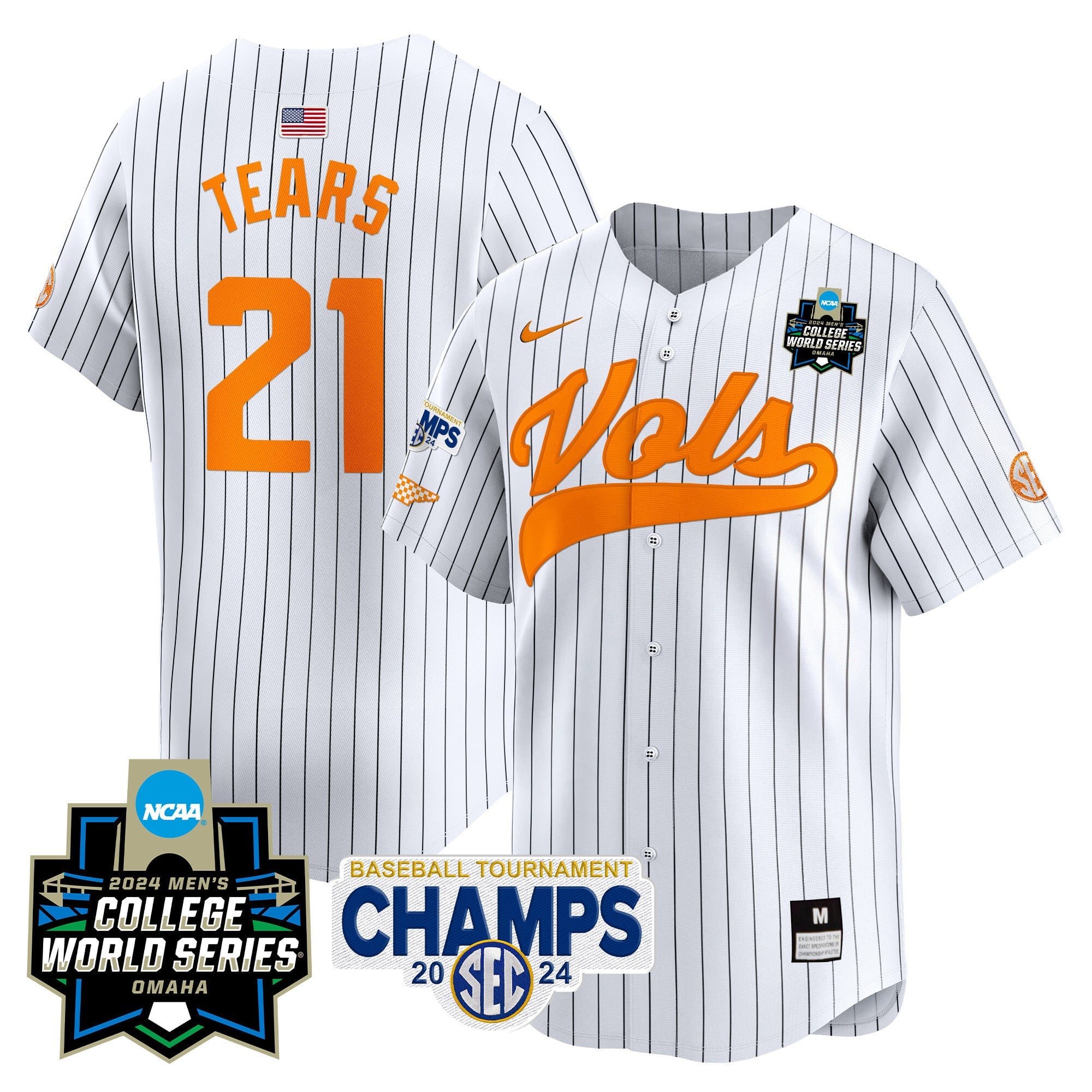Men's Tennessee Volunteers 2024 Tournament Champs & World Series Vapor Premier Limited Jersey - All Stitched