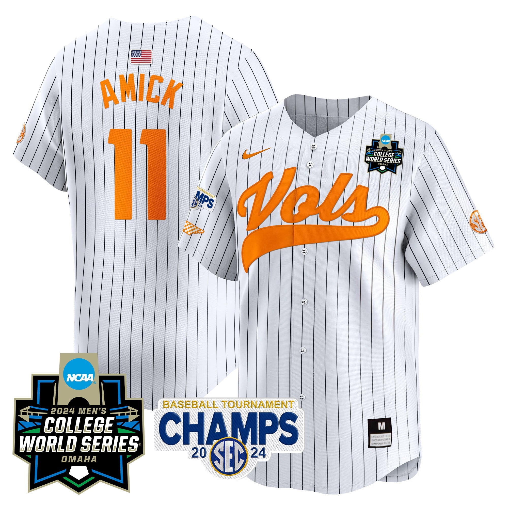 Men's Tennessee Volunteers 2024 Tournament Champs & World Series Vapor Premier Limited Jersey - All Stitched