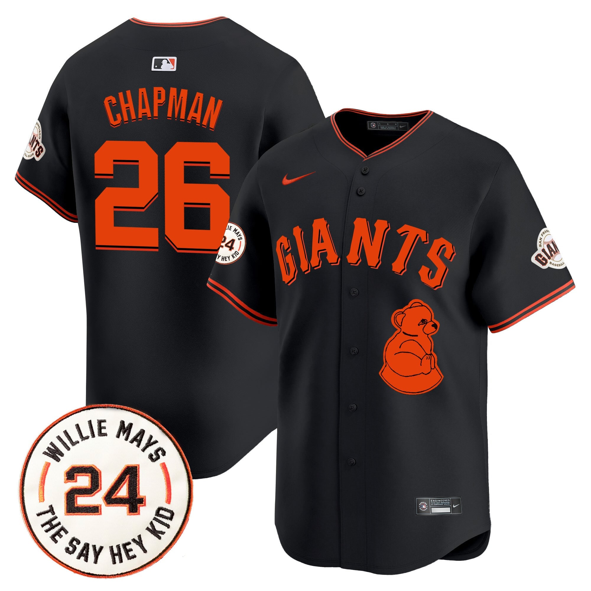Men's San Francisco Giants 2024 Willie Mays Patch Vapor Premier Limited Jersey V4 - All Stitched