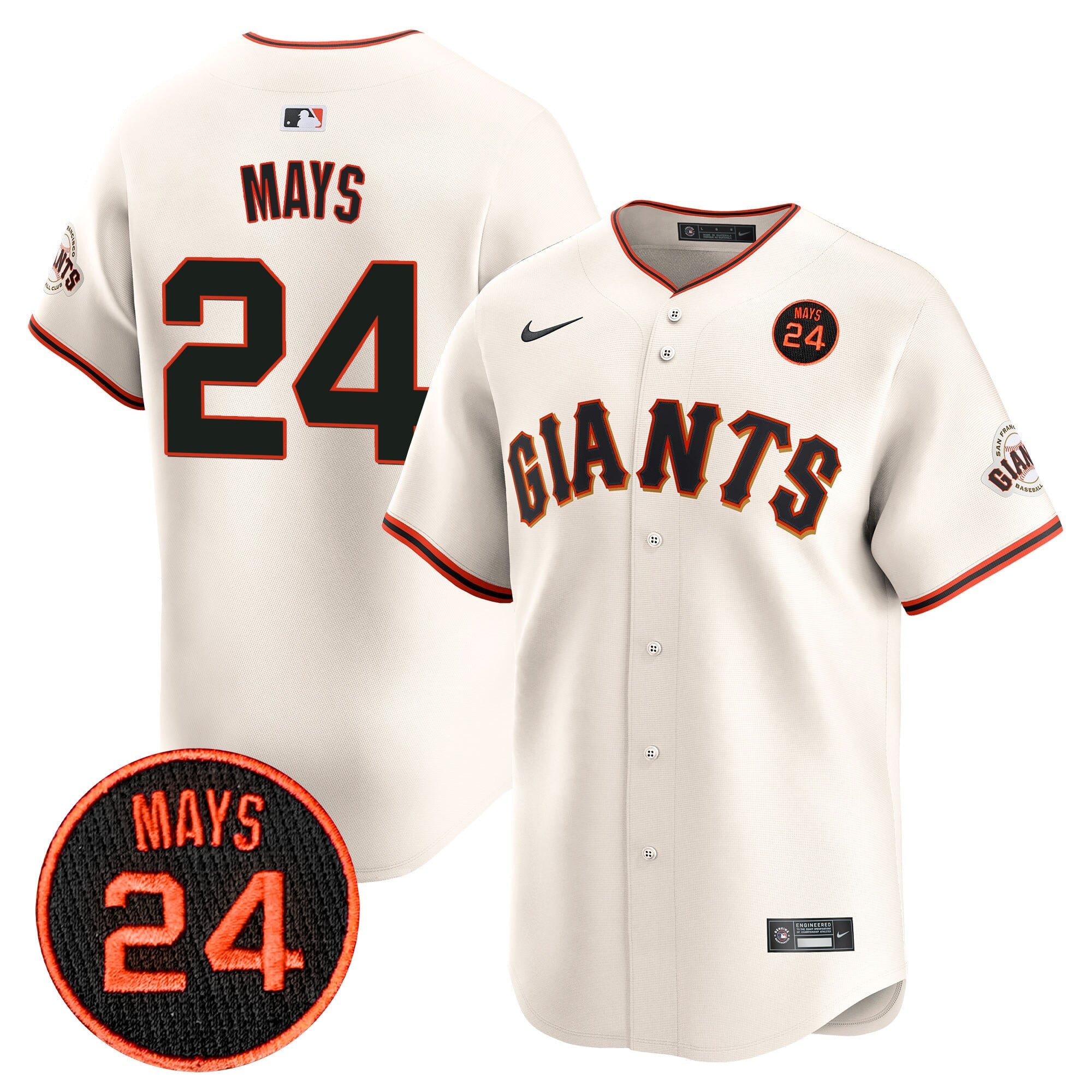 Men's San Francisco Giants 2024 Willie Mays Patch Vapor Premier Limited Jersey V3 - All Stitched