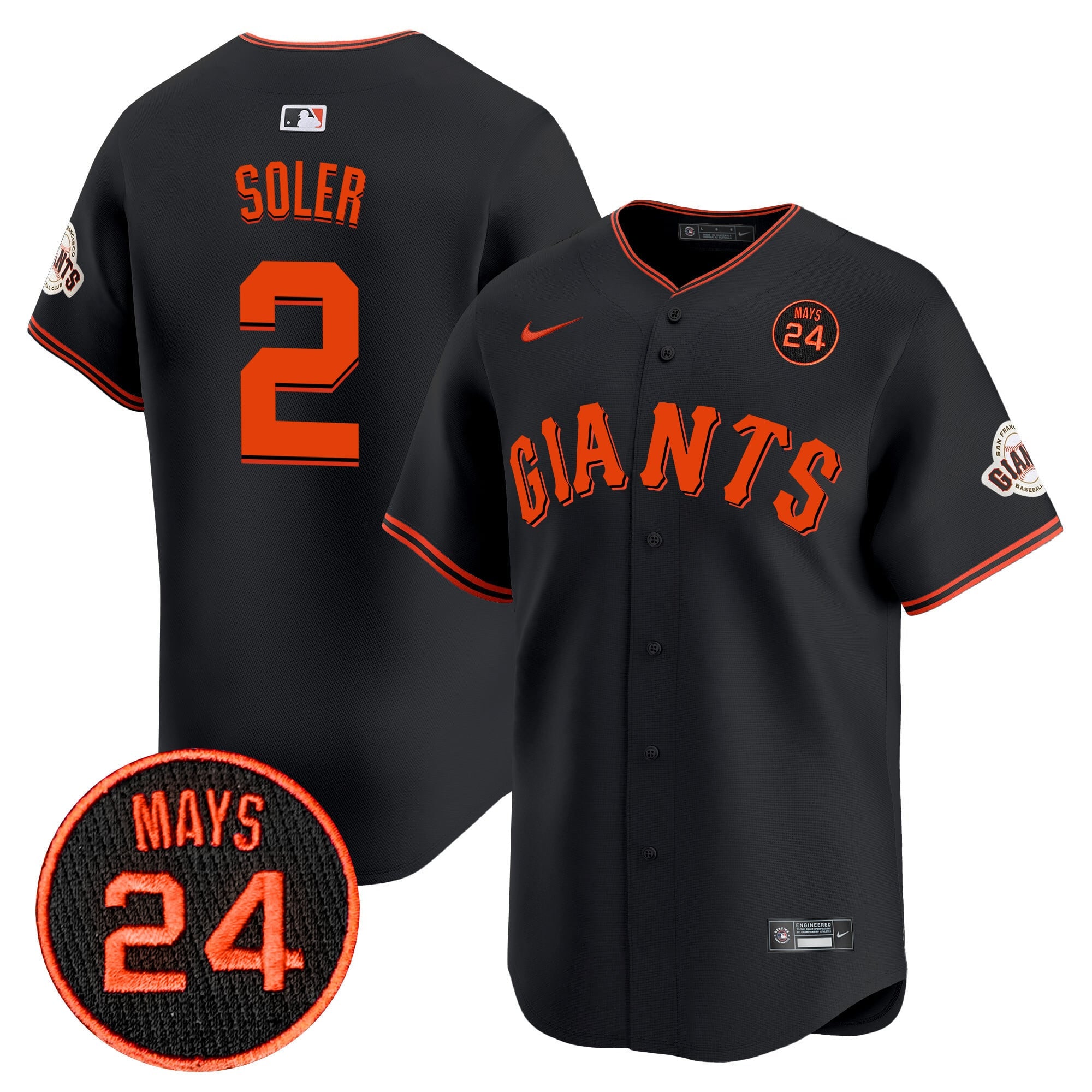 Men's San Francisco Giants 2024 Willie Mays Patch Vapor Premier Limited Jersey V3 - All Stitched