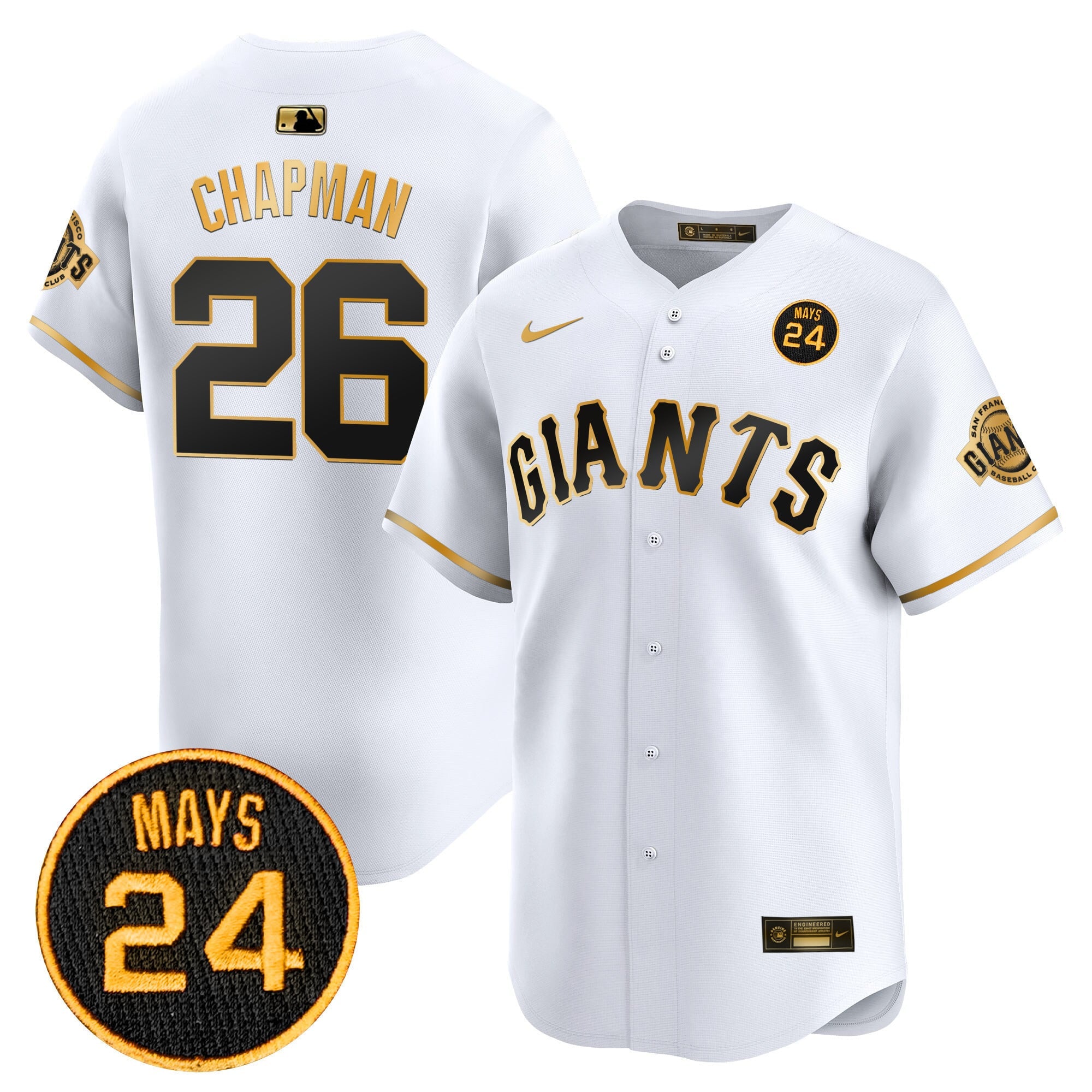 Men's San Francisco Giants 2024 Willie Mays Patch Vapor Premier Limited Jersey V3 - All Stitched