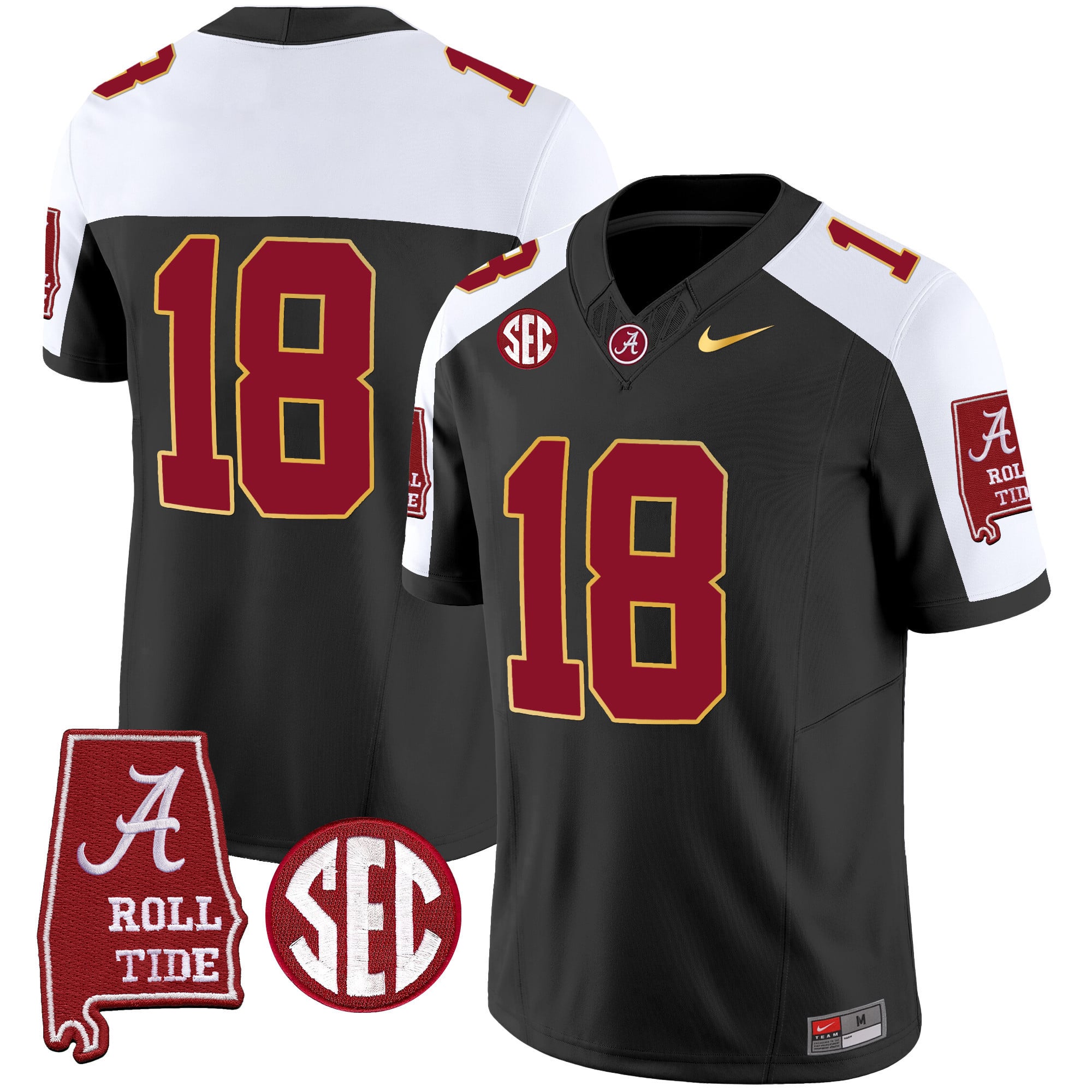 Men's Alabama Crimson Tide Gold Trim Vapor Jersey - Alabama Map - All Stitched