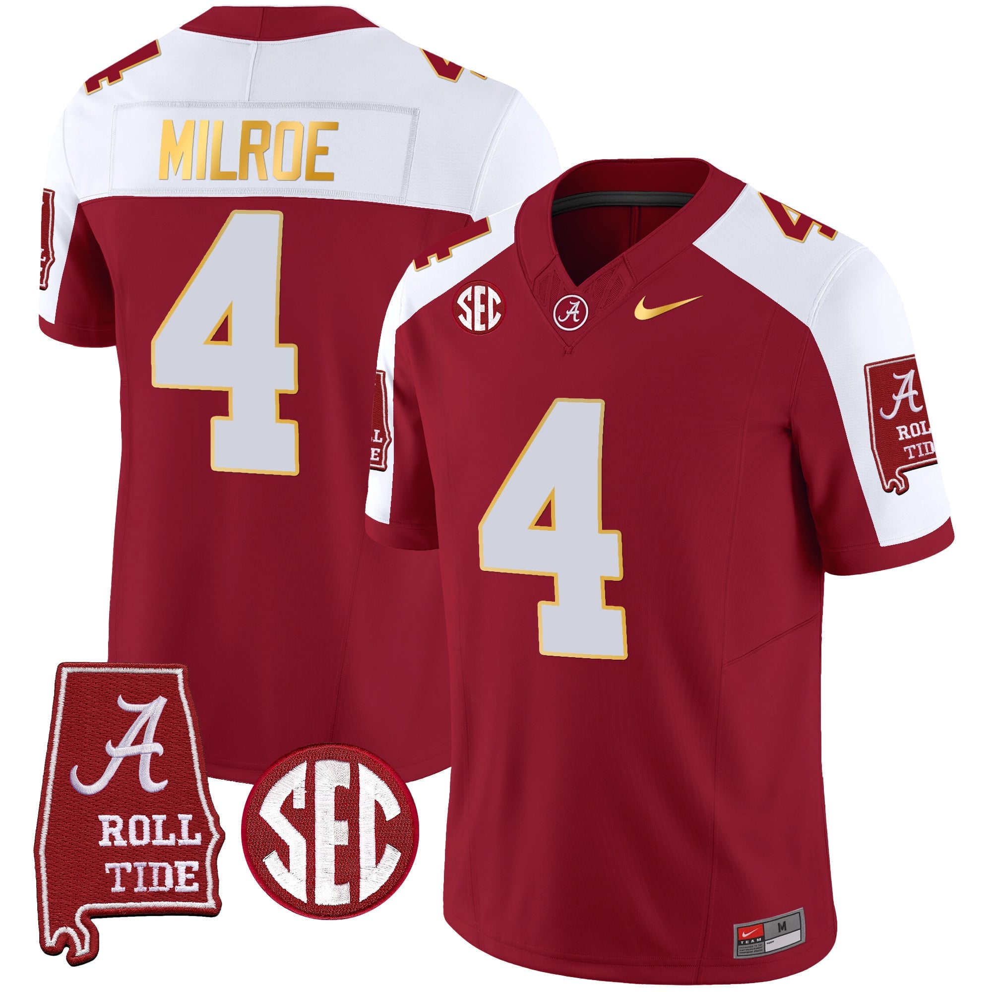 Men's Alabama Crimson Tide Gold Trim Vapor Jersey - Alabama Map - All Stitched