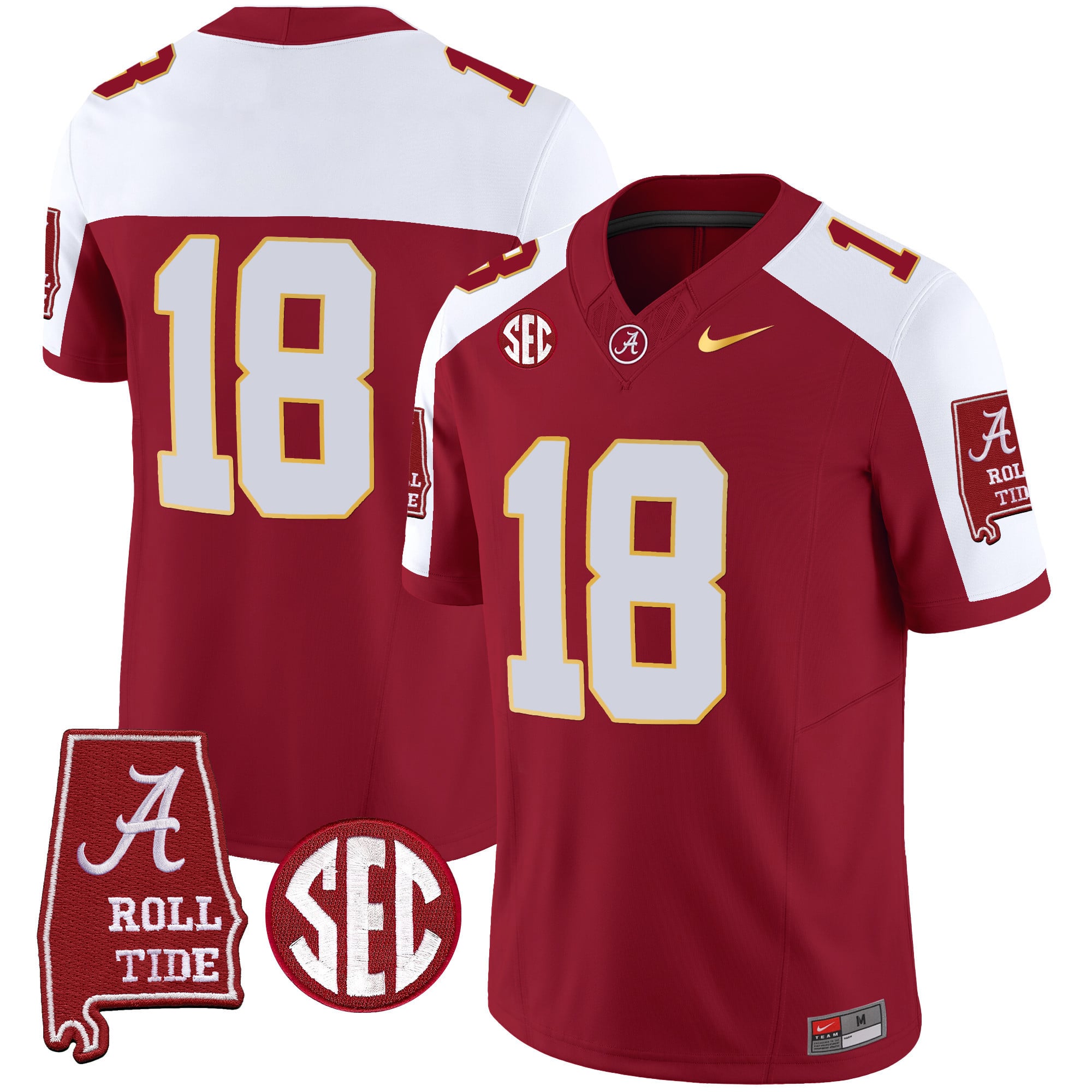 Men's Alabama Crimson Tide Gold Trim Vapor Jersey - Alabama Map - All Stitched