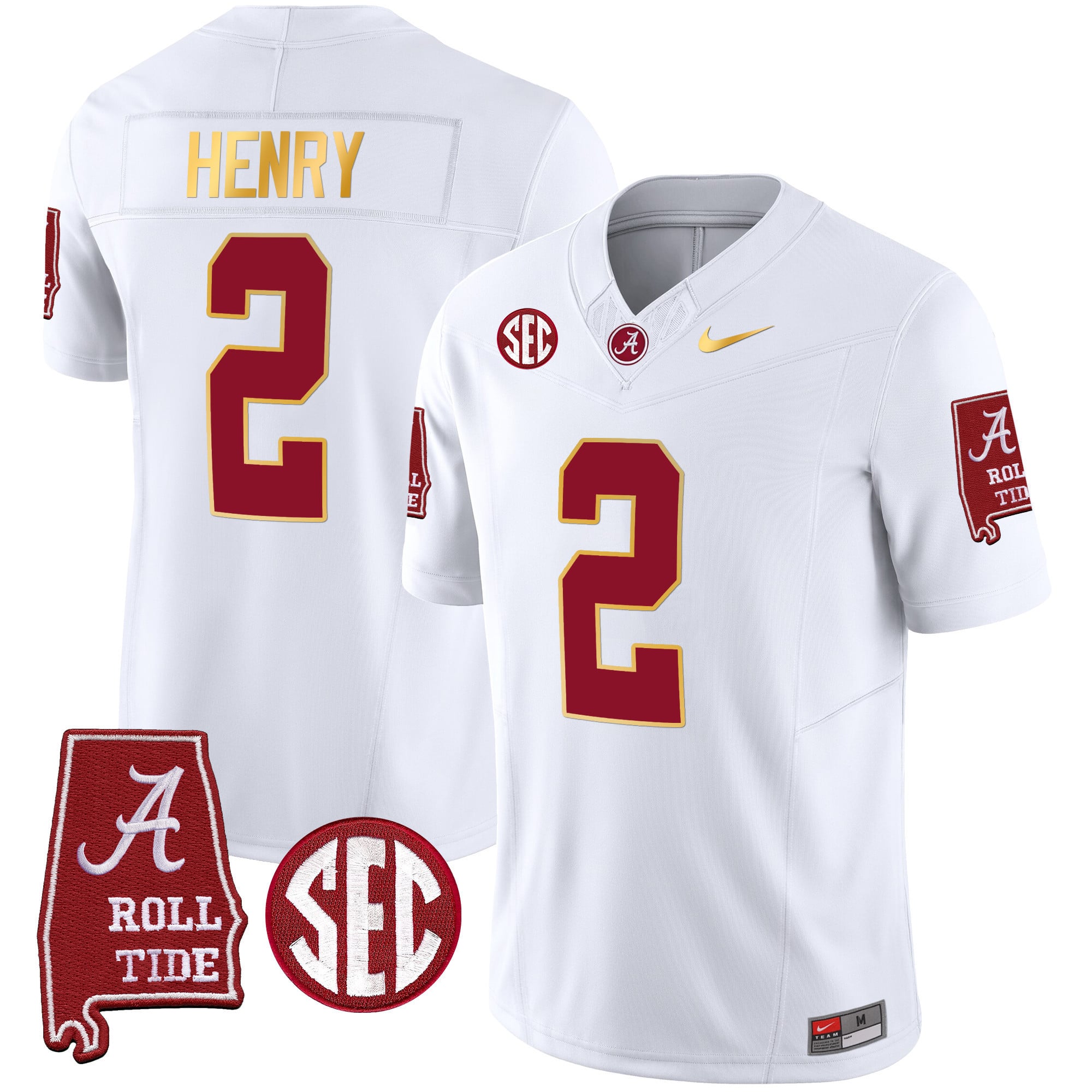 Men's Alabama Crimson Tide Gold Trim Vapor Jersey - Alabama Map - All Stitched