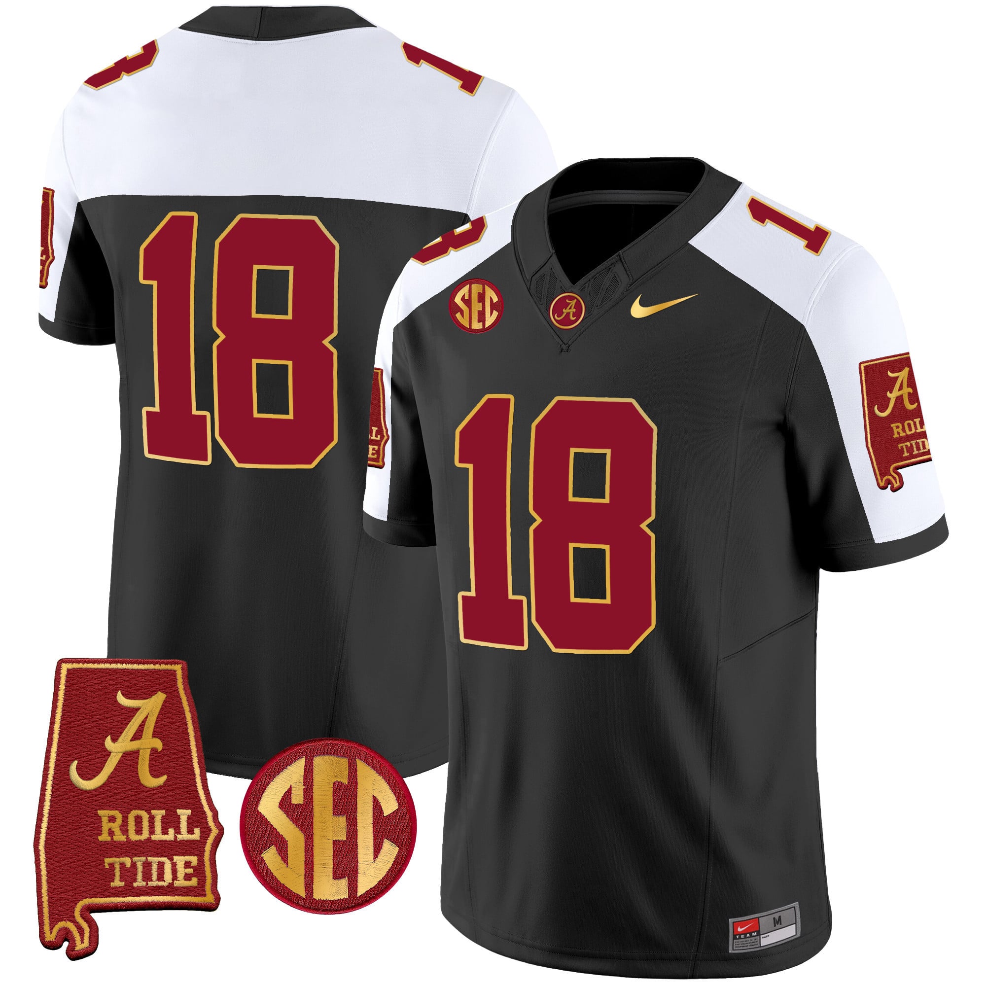 Men's Alabama Crimson Tide Gold Trim Vapor Jersey V2 - Alabama Map - All Stitched