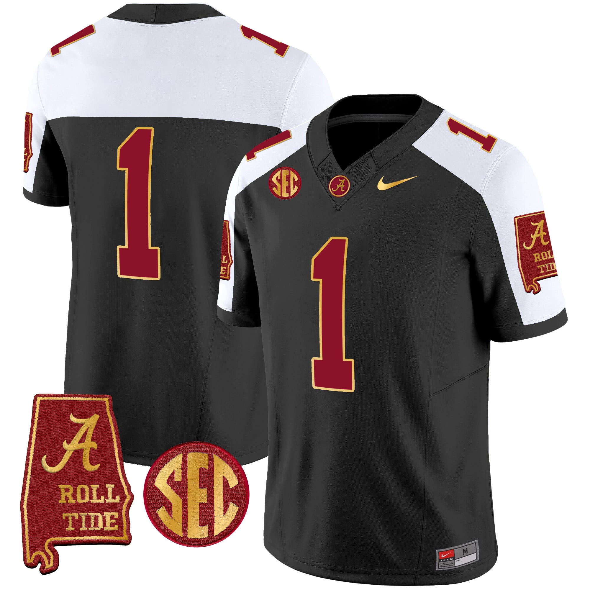 Men's Alabama Crimson Tide Gold Trim Vapor Jersey V2 - Alabama Map - All Stitched