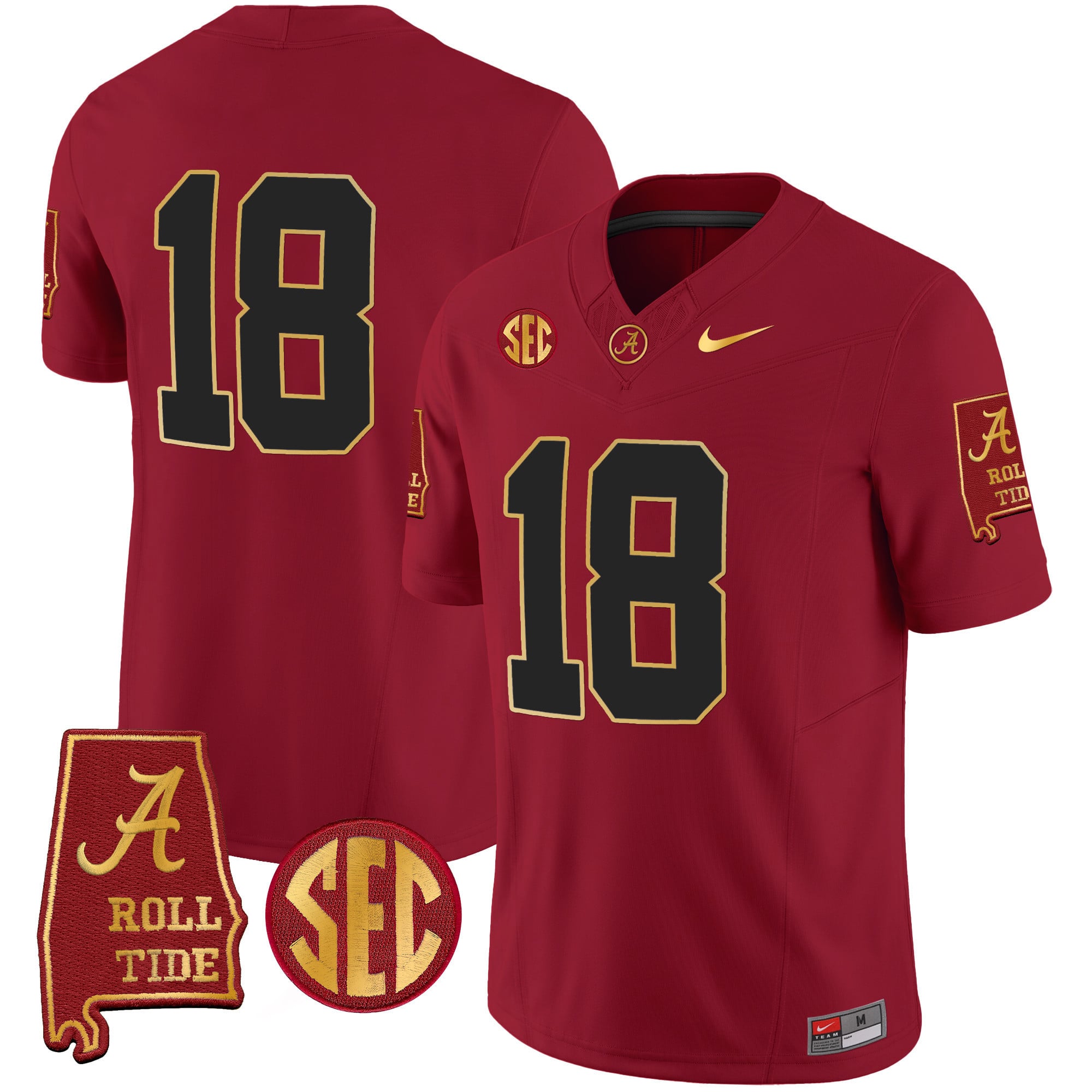 Men's Alabama Crimson Tide Gold Trim Vapor Jersey V2 - Alabama Map - All Stitched