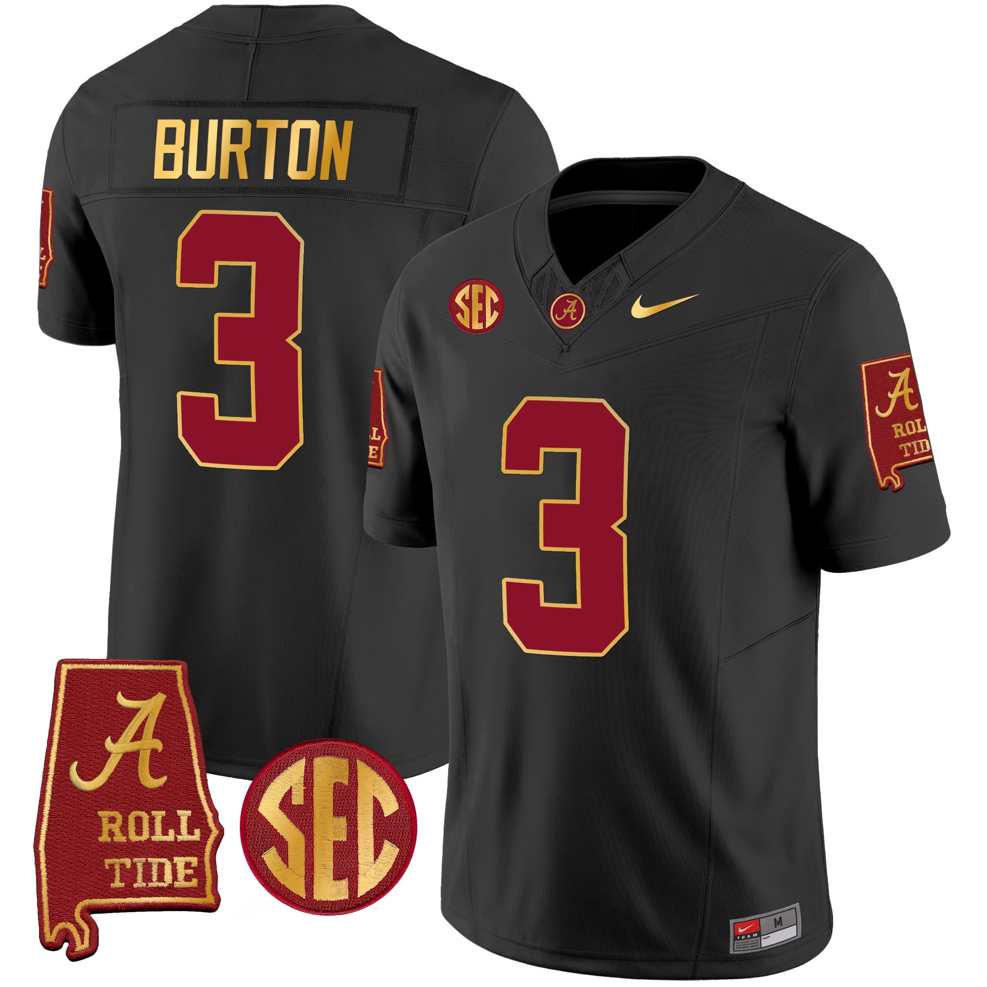 Men's Alabama Crimson Tide Gold Trim Vapor Jersey V2 - Alabama Map - All Stitched