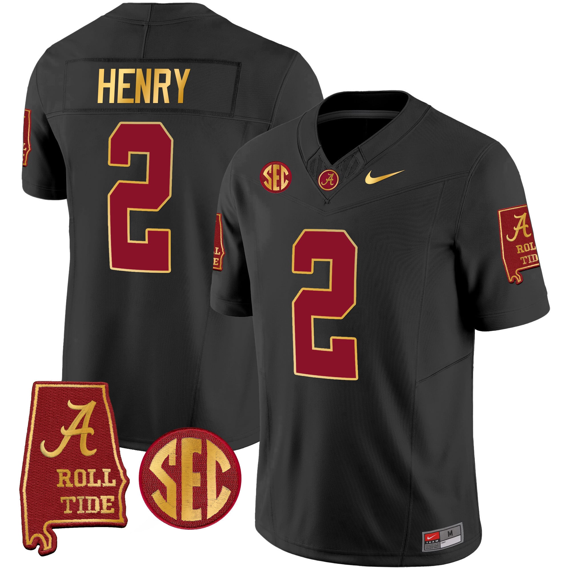 Men's Alabama Crimson Tide Gold Trim Vapor Jersey V2 - Alabama Map - All Stitched
