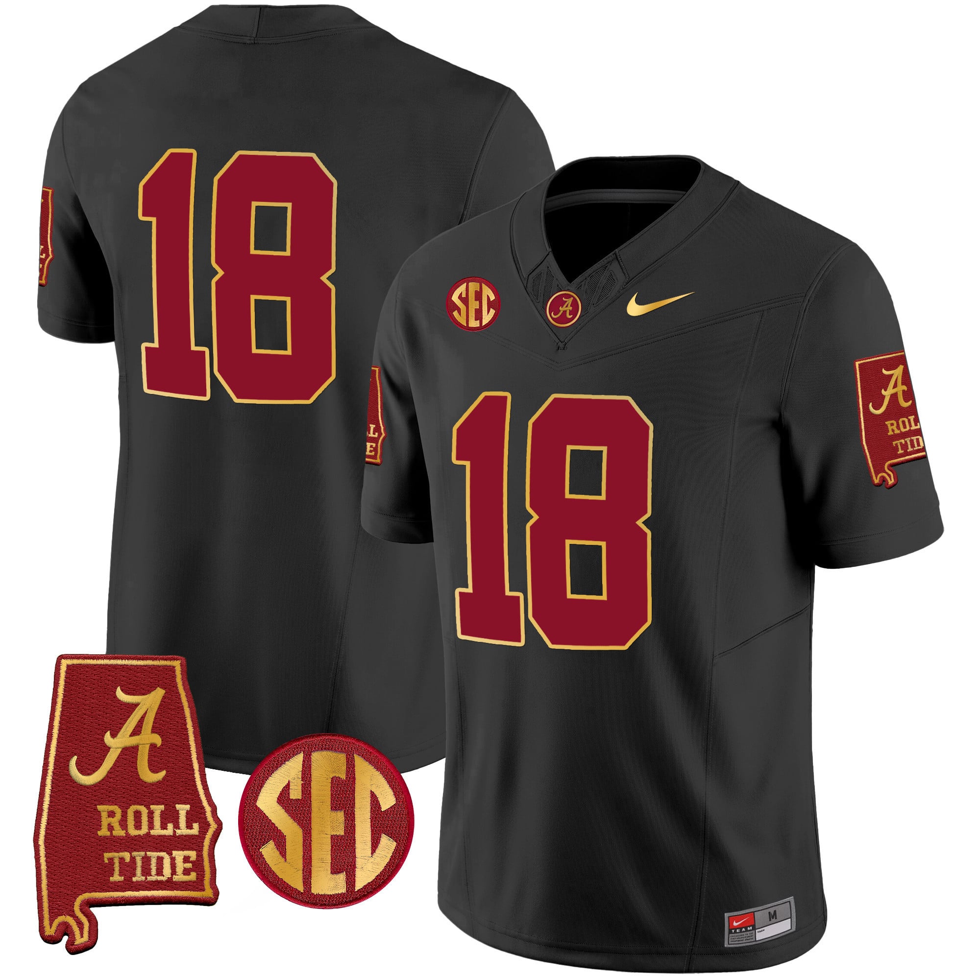 Men's Alabama Crimson Tide Gold Trim Vapor Jersey V2 - Alabama Map - All Stitched