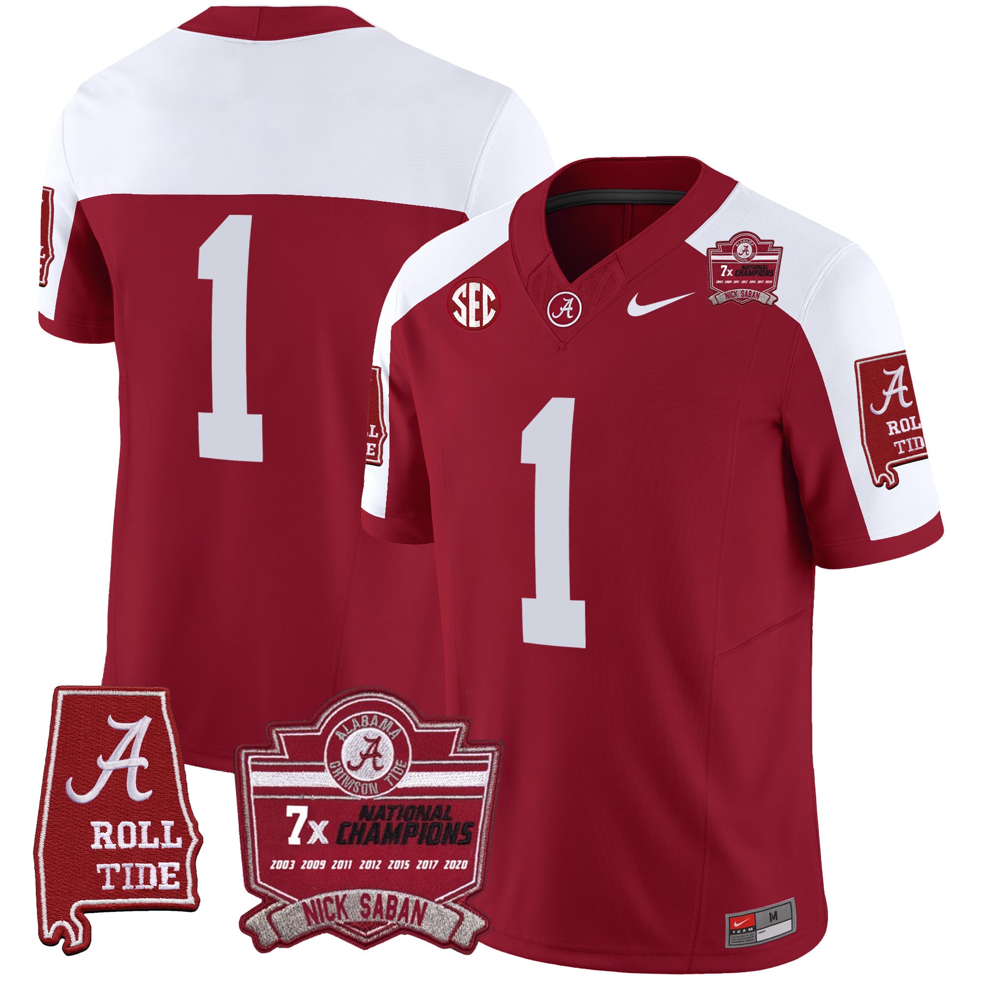 Men's Alabama Crimson Tide Nick Saban 7x Champions Patch Vapor Jersey - All Stitched