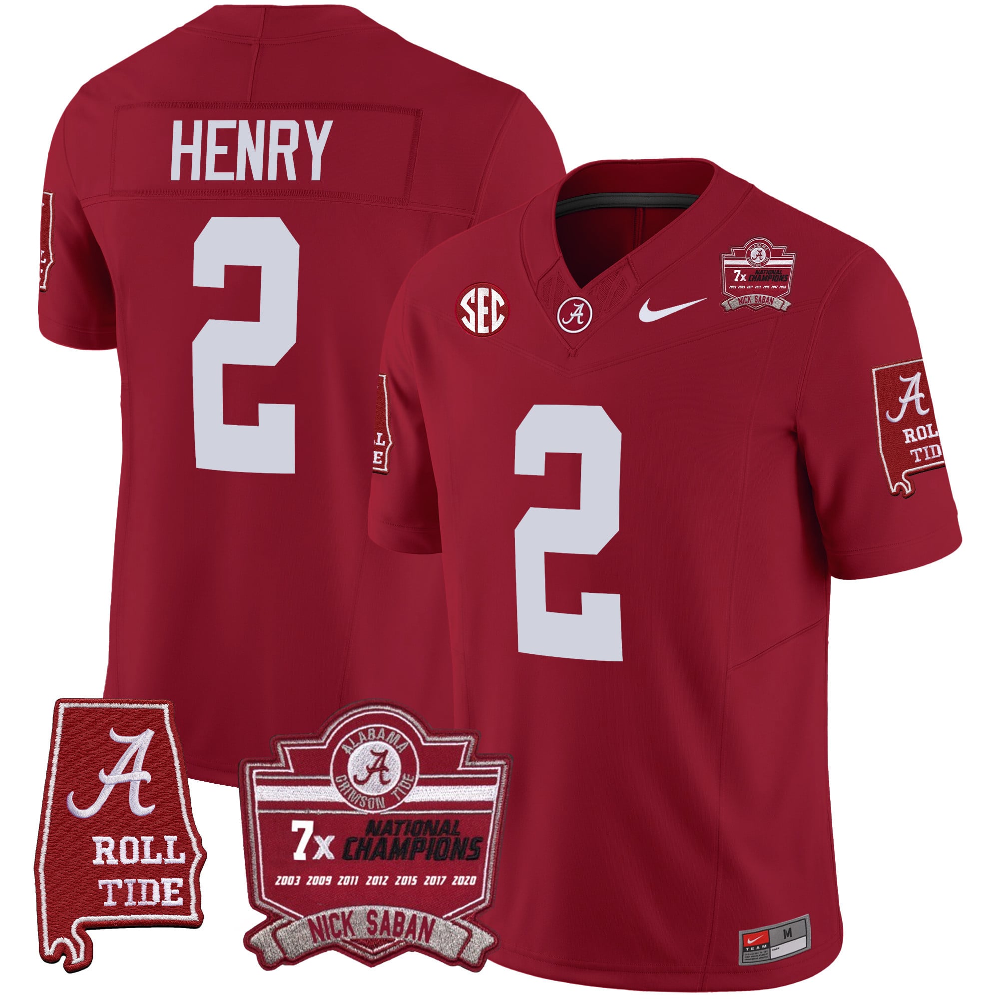 Men's Alabama Crimson Tide Nick Saban 7x Champions Patch Vapor Jersey - All Stitched