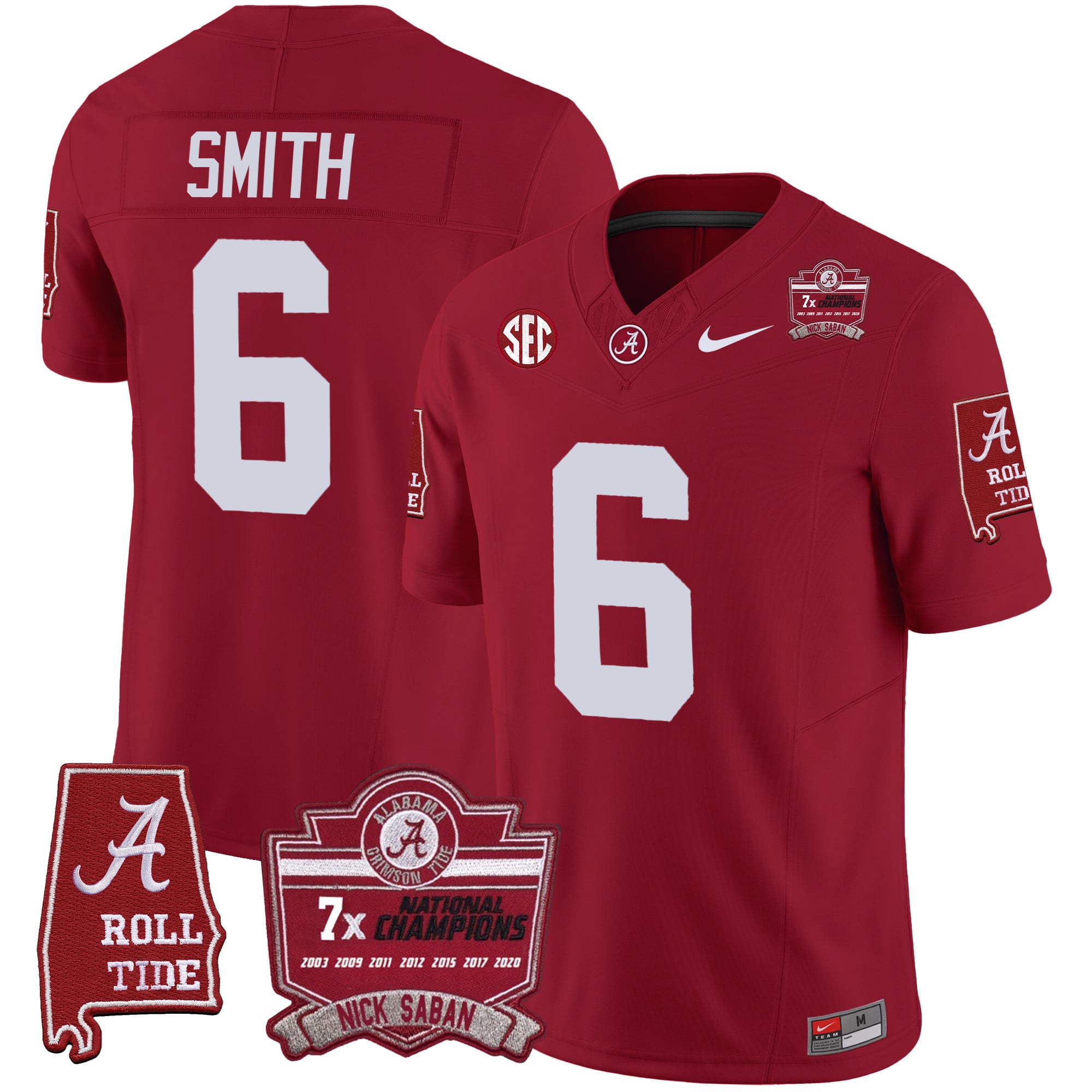 Men's Alabama Crimson Tide Nick Saban 7x Champions Patch Vapor Jersey - All Stitched