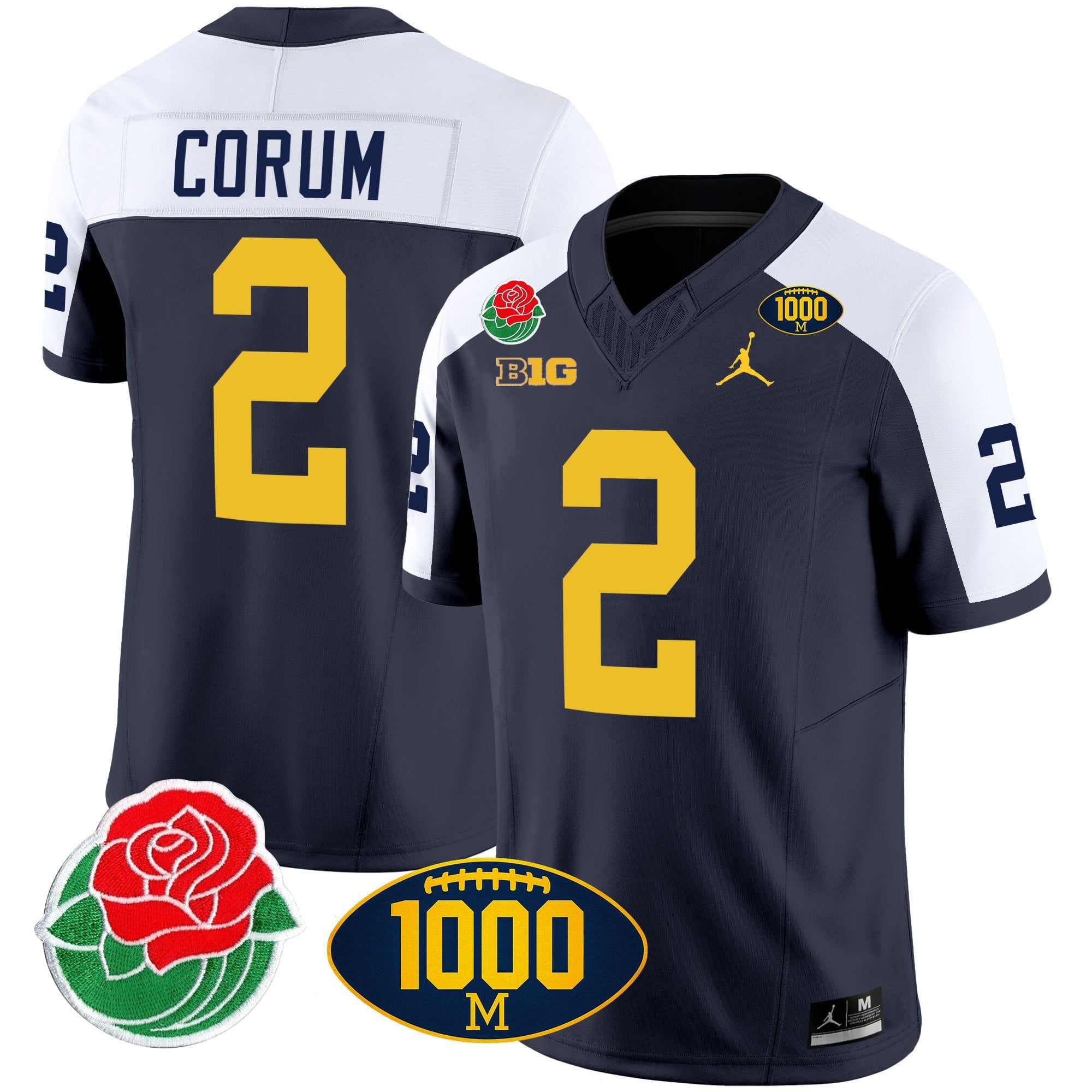 Men's Michigan Wolverines Rose Bowl & 1000 Wins Patch Vapor Jersey - All Stitched