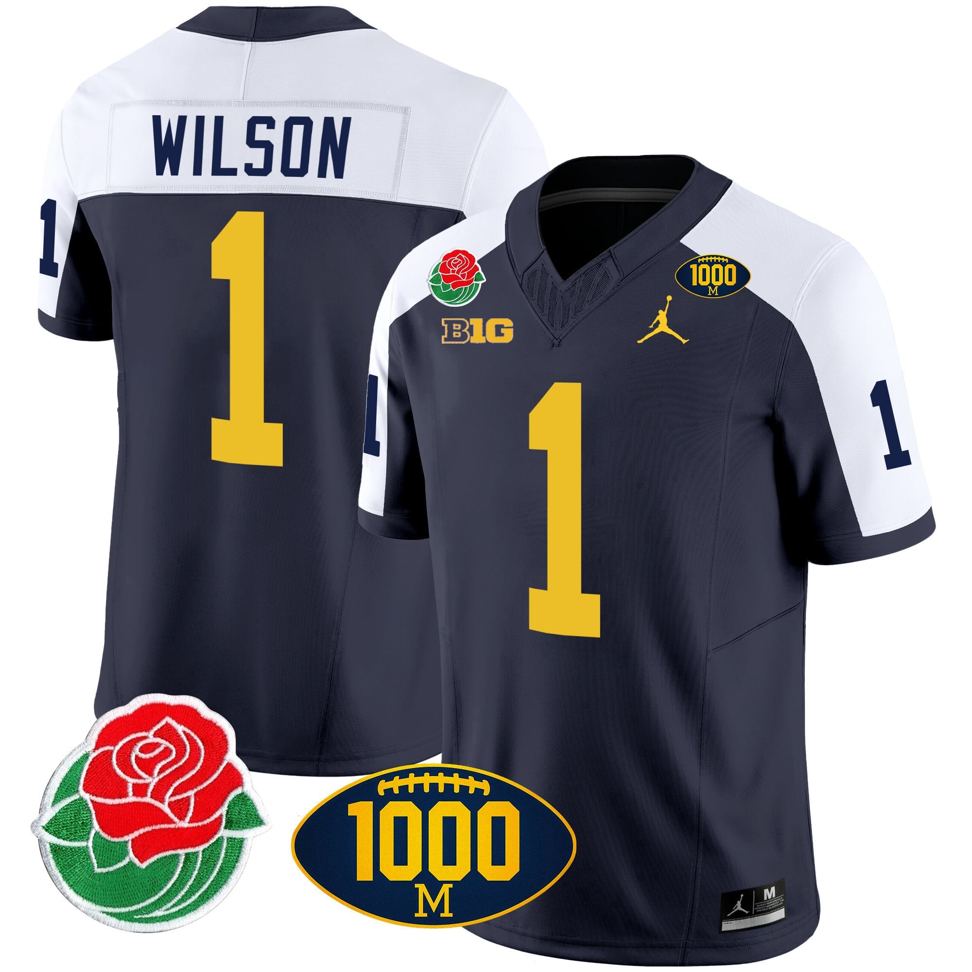Men's Michigan Wolverines Rose Bowl & 1000 Wins Patch Vapor Jersey - All Stitched