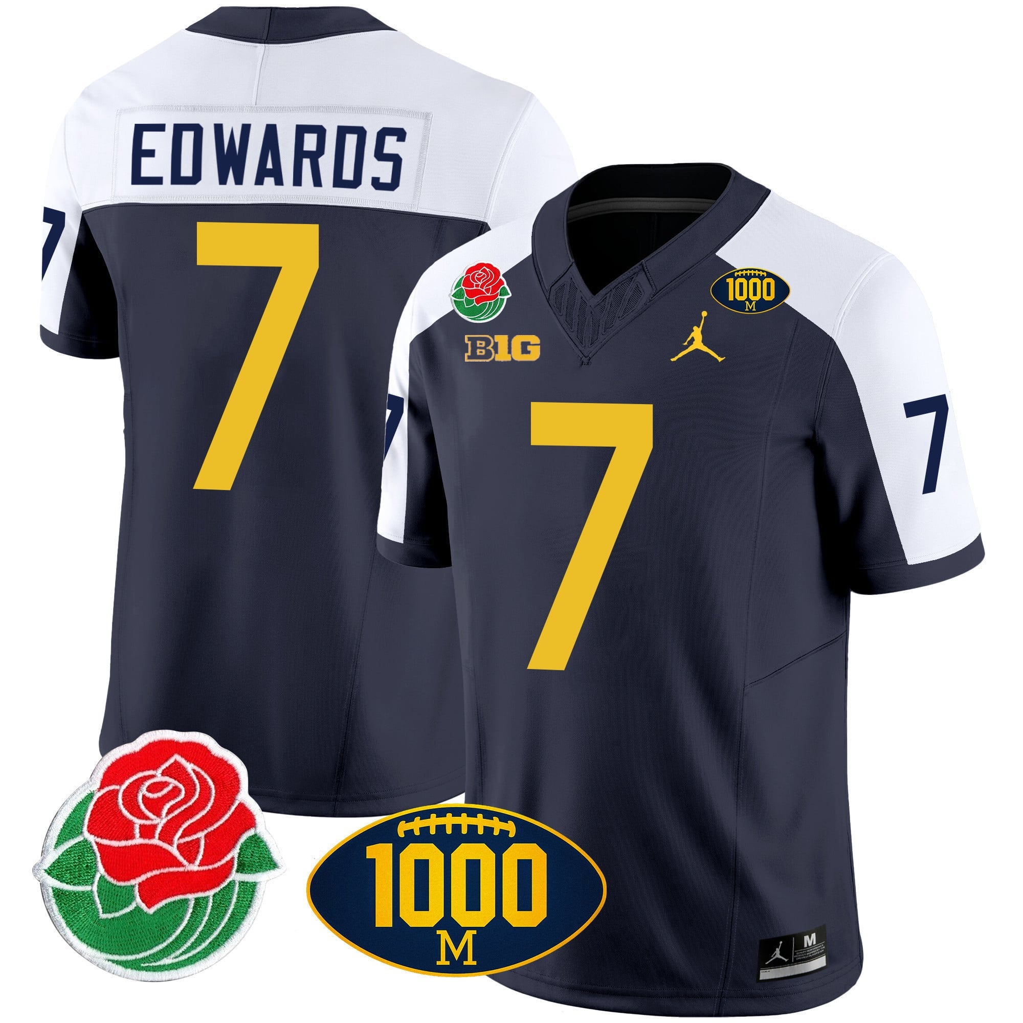 Men's Michigan Wolverines Rose Bowl & 1000 Wins Patch Vapor Jersey - All Stitched