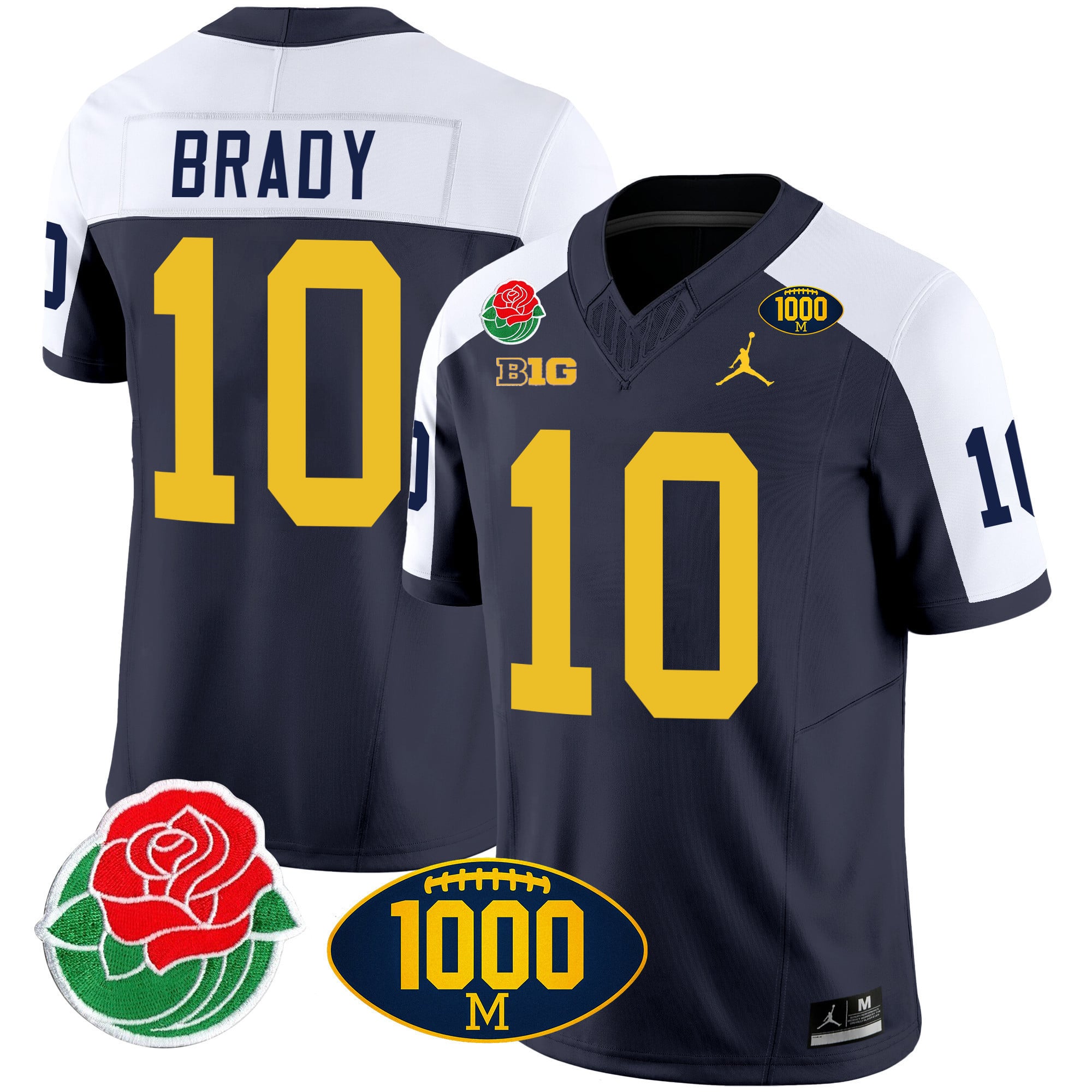 Men's Michigan Wolverines Rose Bowl & 1000 Wins Patch Vapor Jersey - All Stitched