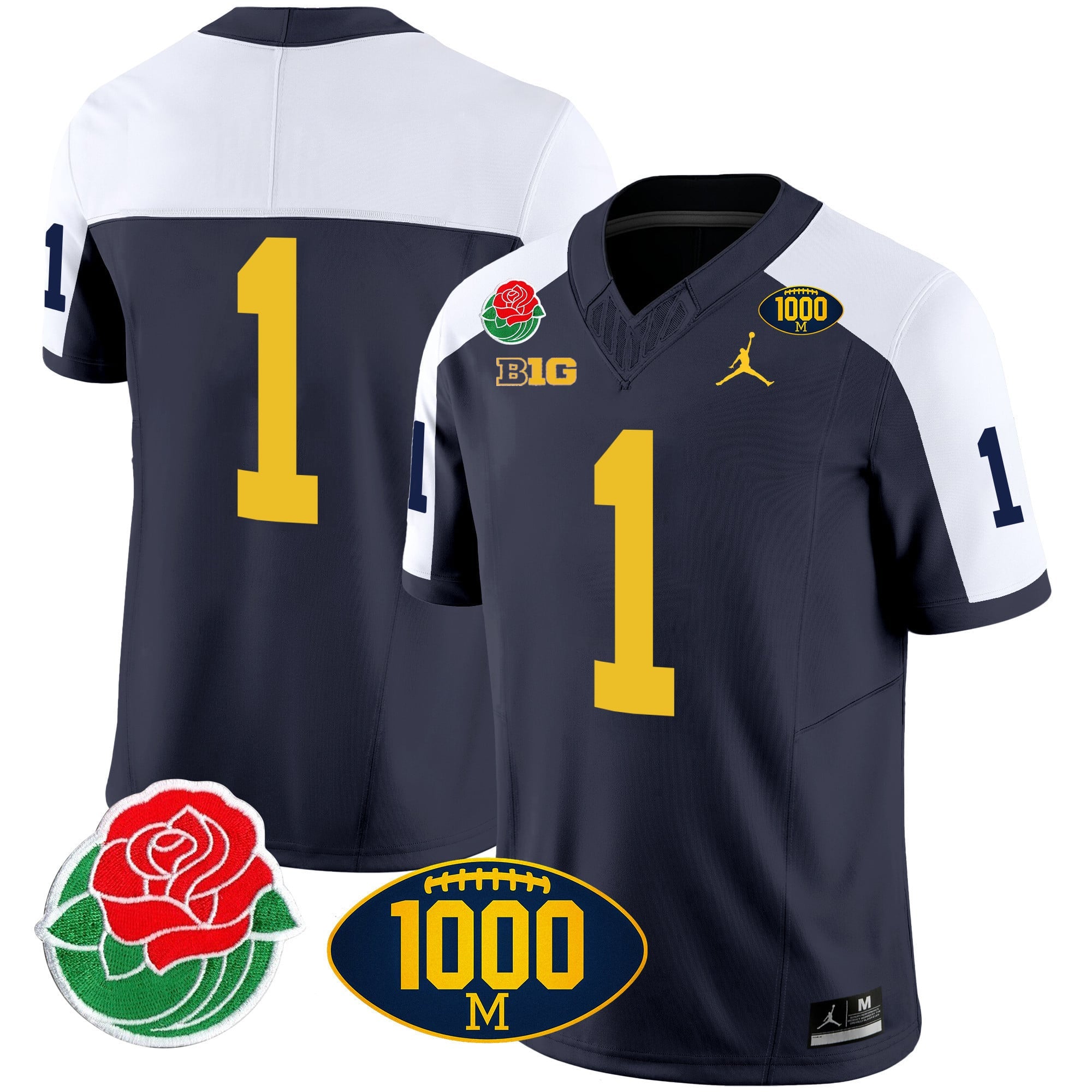 Men's Michigan Wolverines Rose Bowl & 1000 Wins Patch Vapor Jersey - All Stitched