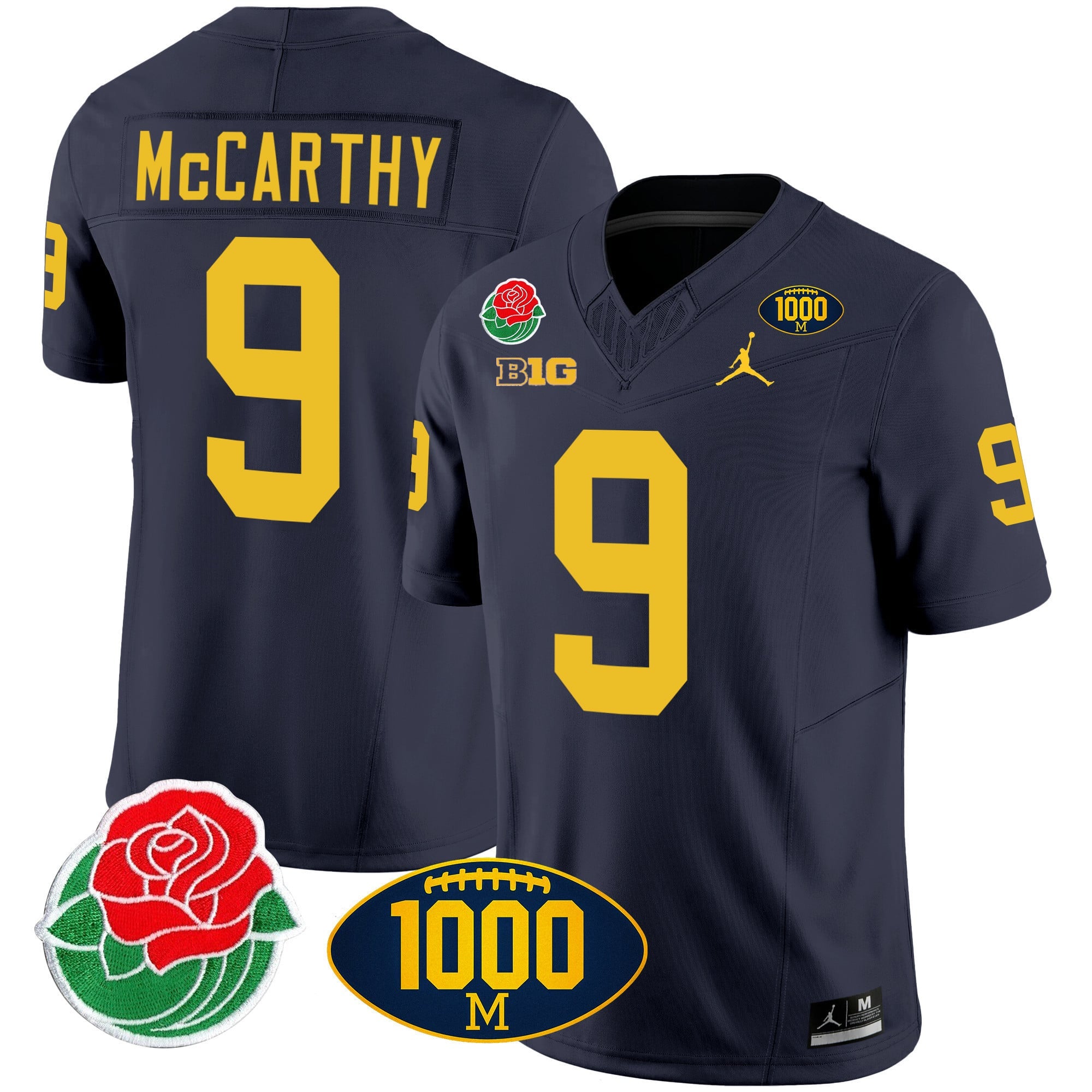 Men's Michigan Wolverines Rose Bowl & 1000 Wins Patch Vapor Jersey - All Stitched