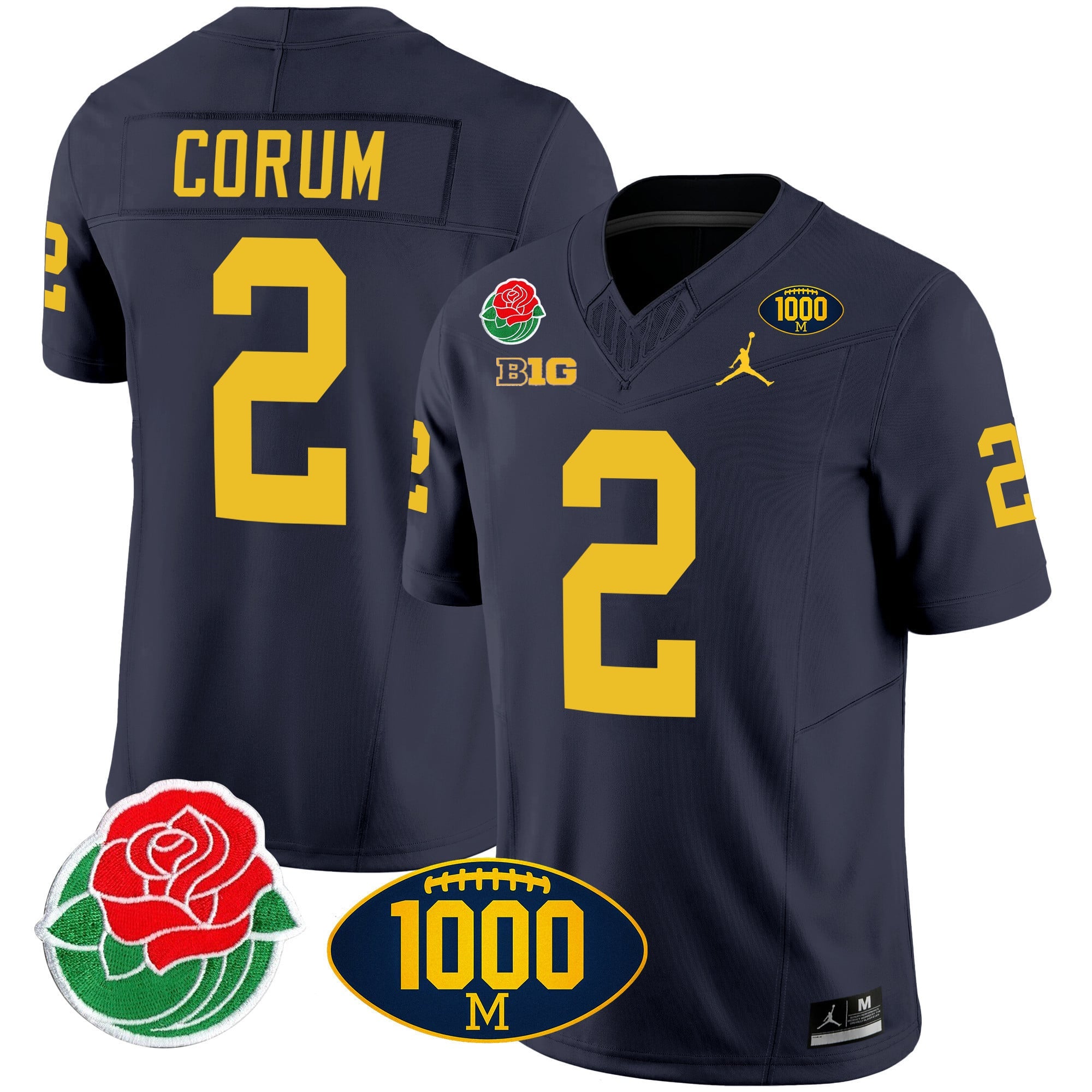 Men's Michigan Wolverines Rose Bowl & 1000 Wins Patch Vapor Jersey - All Stitched