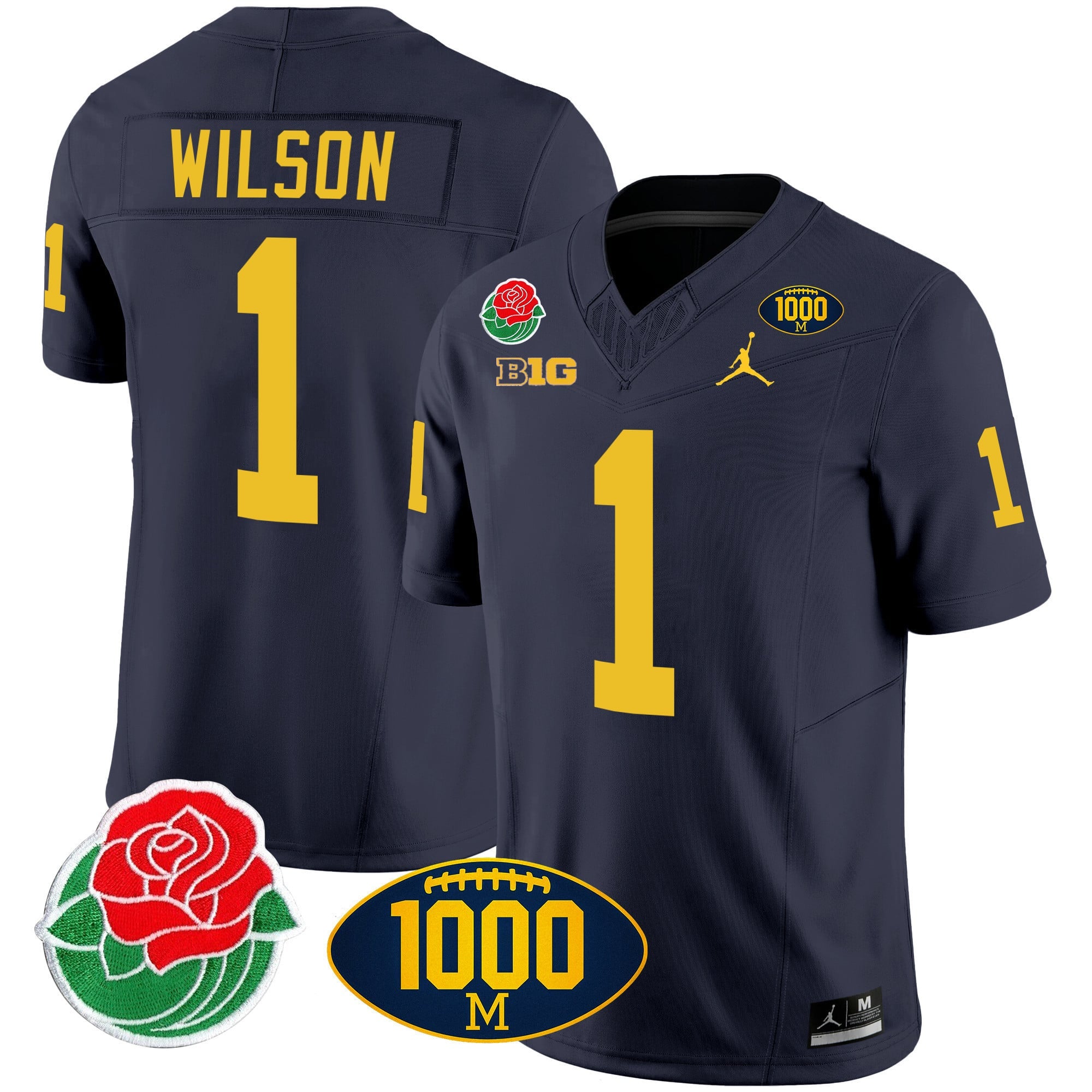 Men's Michigan Wolverines Rose Bowl & 1000 Wins Patch Vapor Jersey - All Stitched