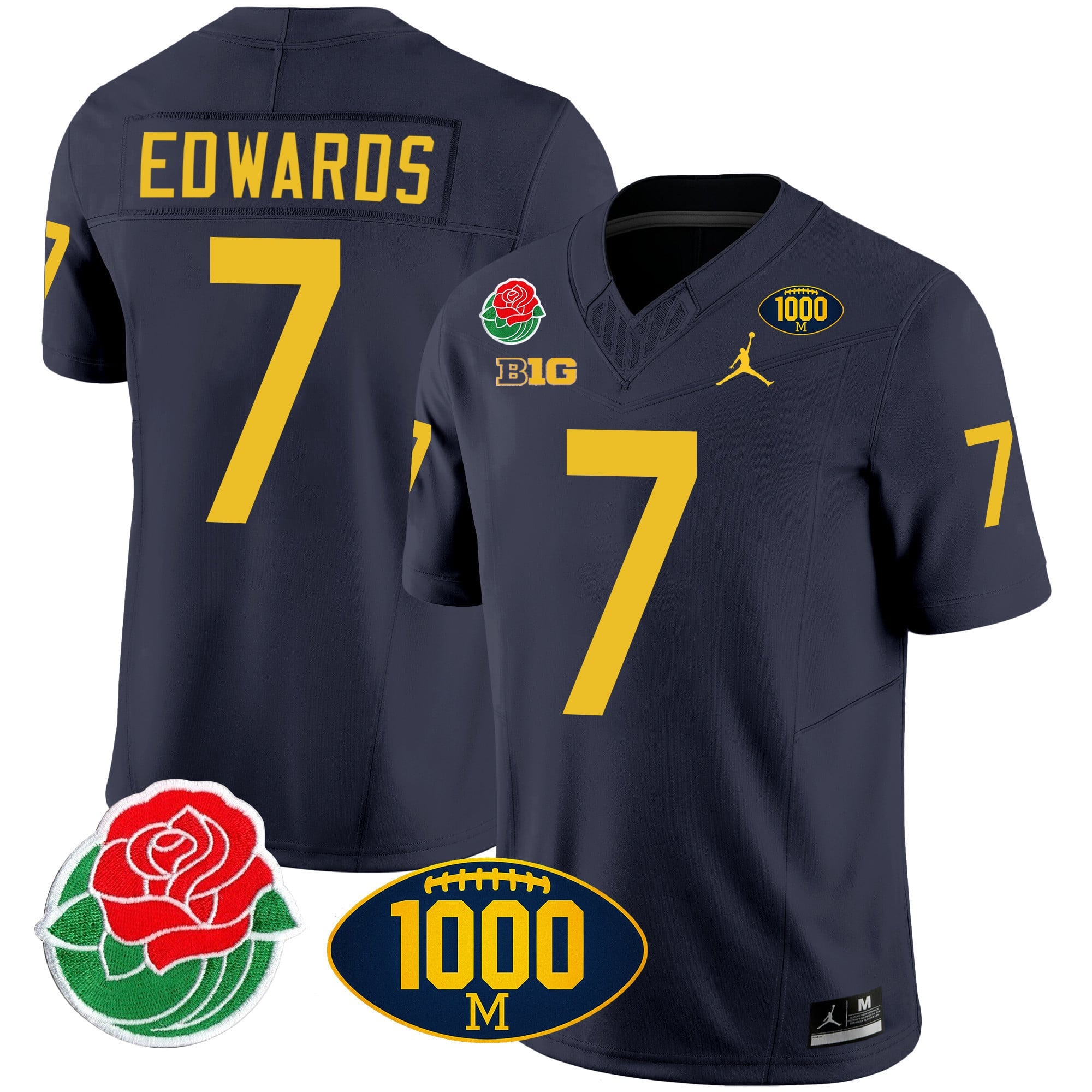 Men's Michigan Wolverines Rose Bowl & 1000 Wins Patch Vapor Jersey - All Stitched