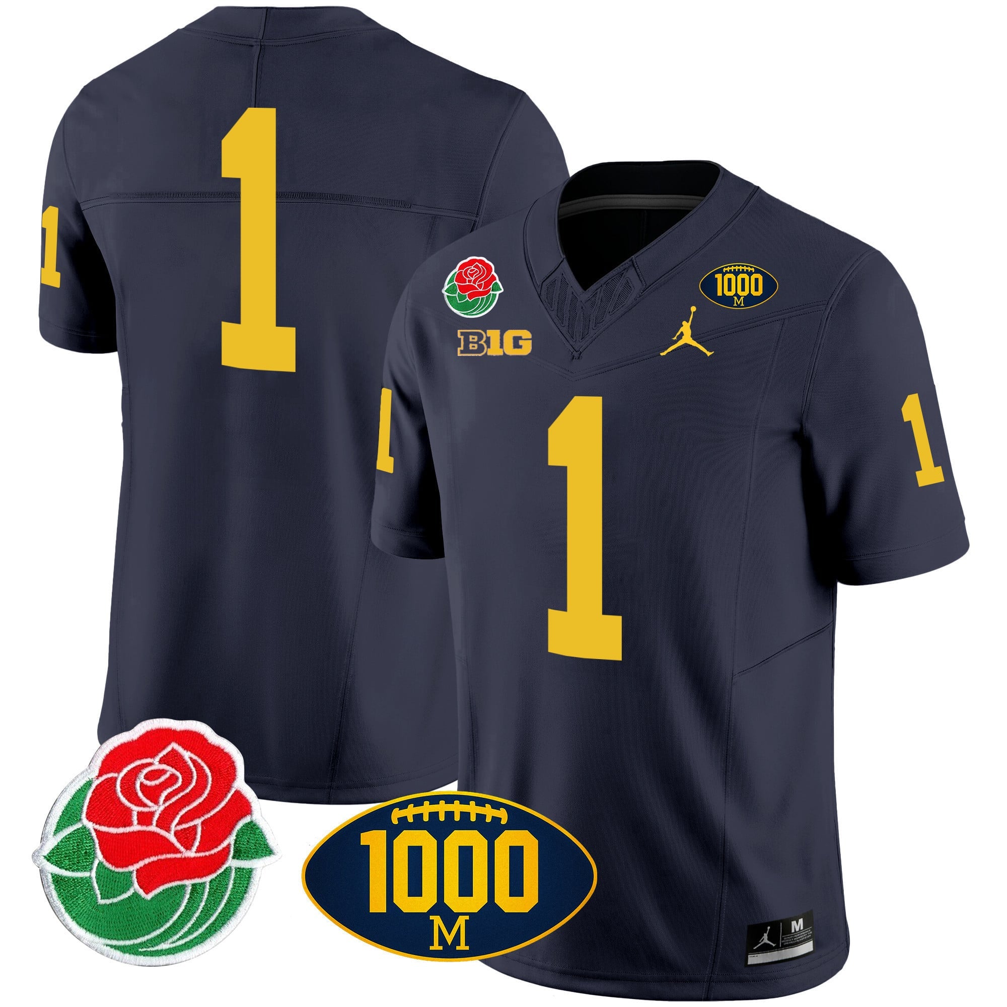 Men's Michigan Wolverines Rose Bowl & 1000 Wins Patch Vapor Jersey - All Stitched
