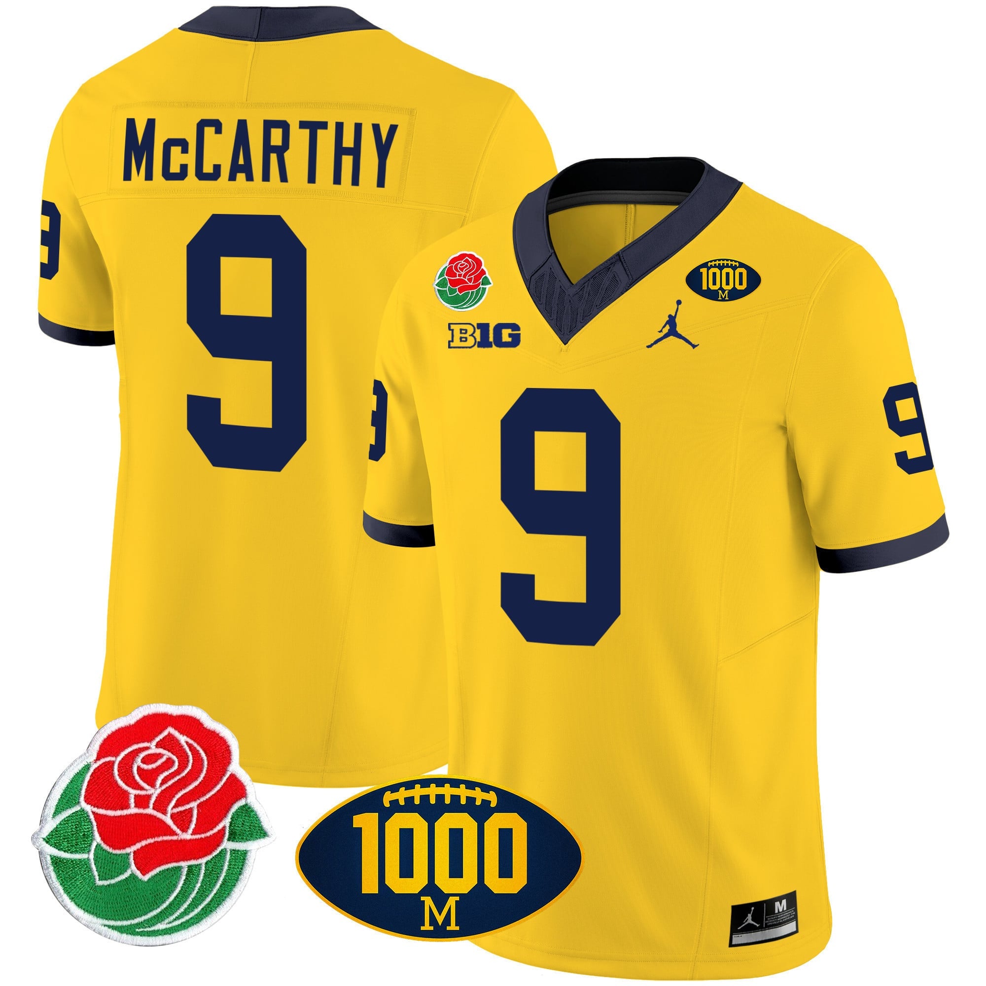 Men's Michigan Wolverines Rose Bowl & 1000 Wins Patch Vapor Jersey - All Stitched
