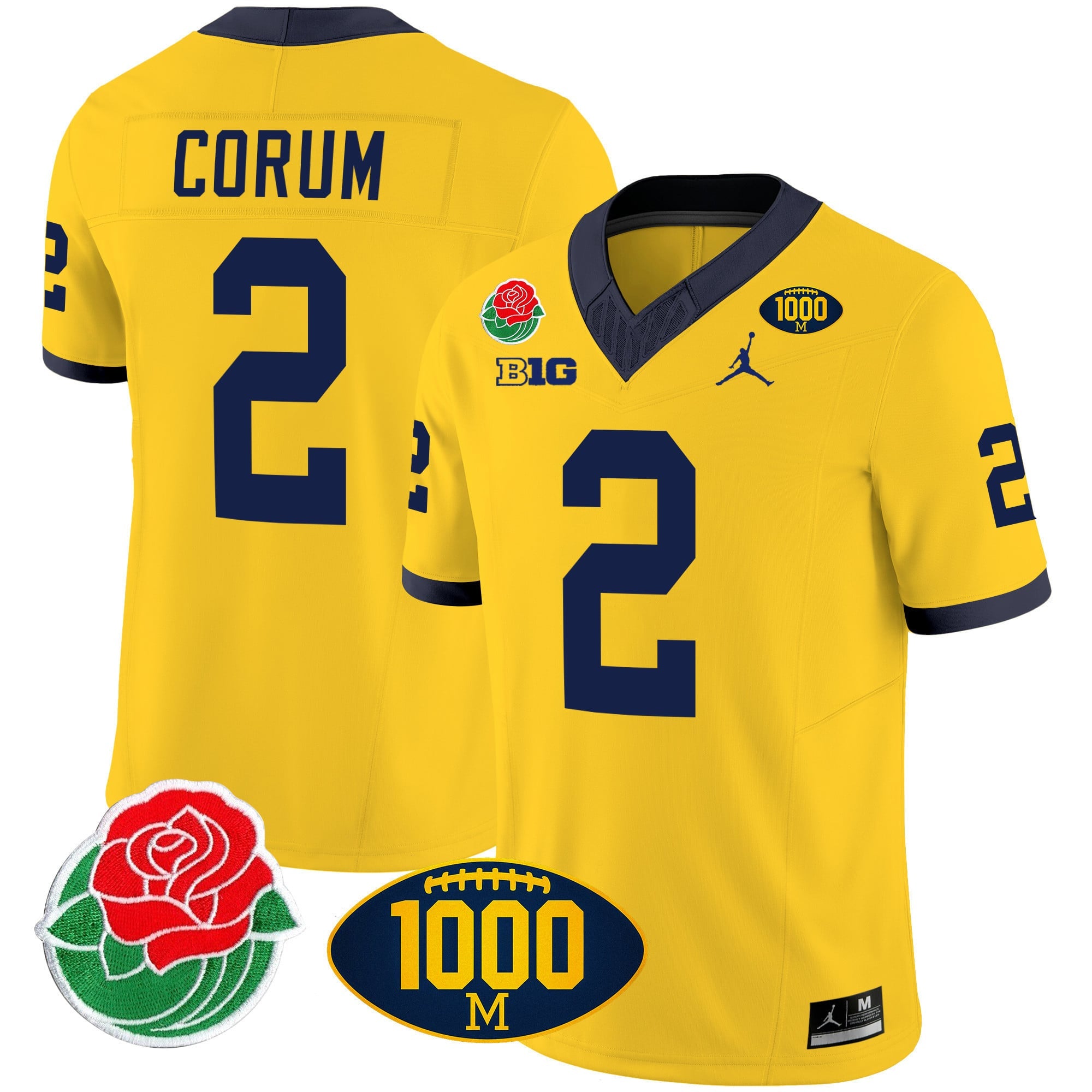 Men's Michigan Wolverines Rose Bowl & 1000 Wins Patch Vapor Jersey - All Stitched