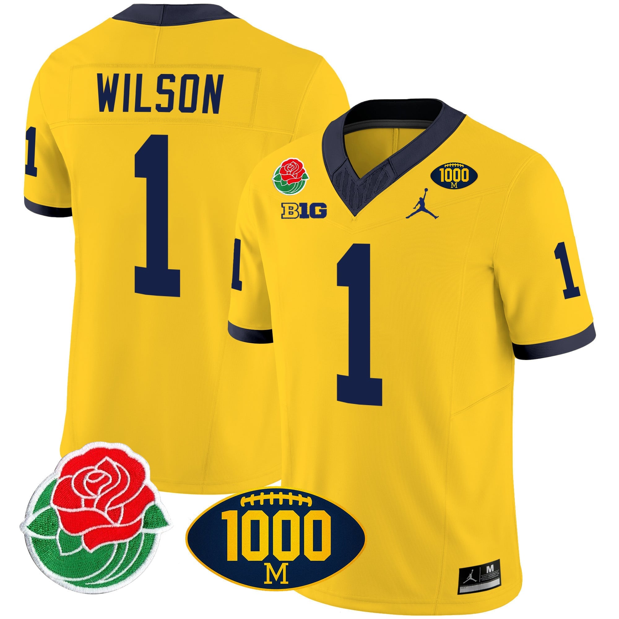 Men's Michigan Wolverines Rose Bowl & 1000 Wins Patch Vapor Jersey - All Stitched