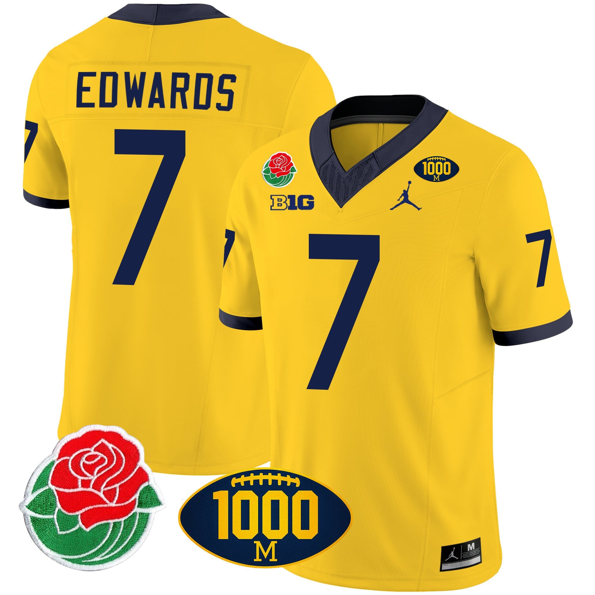 Men's Michigan Wolverines Rose Bowl & 1000 Wins Patch Vapor Jersey - All Stitched