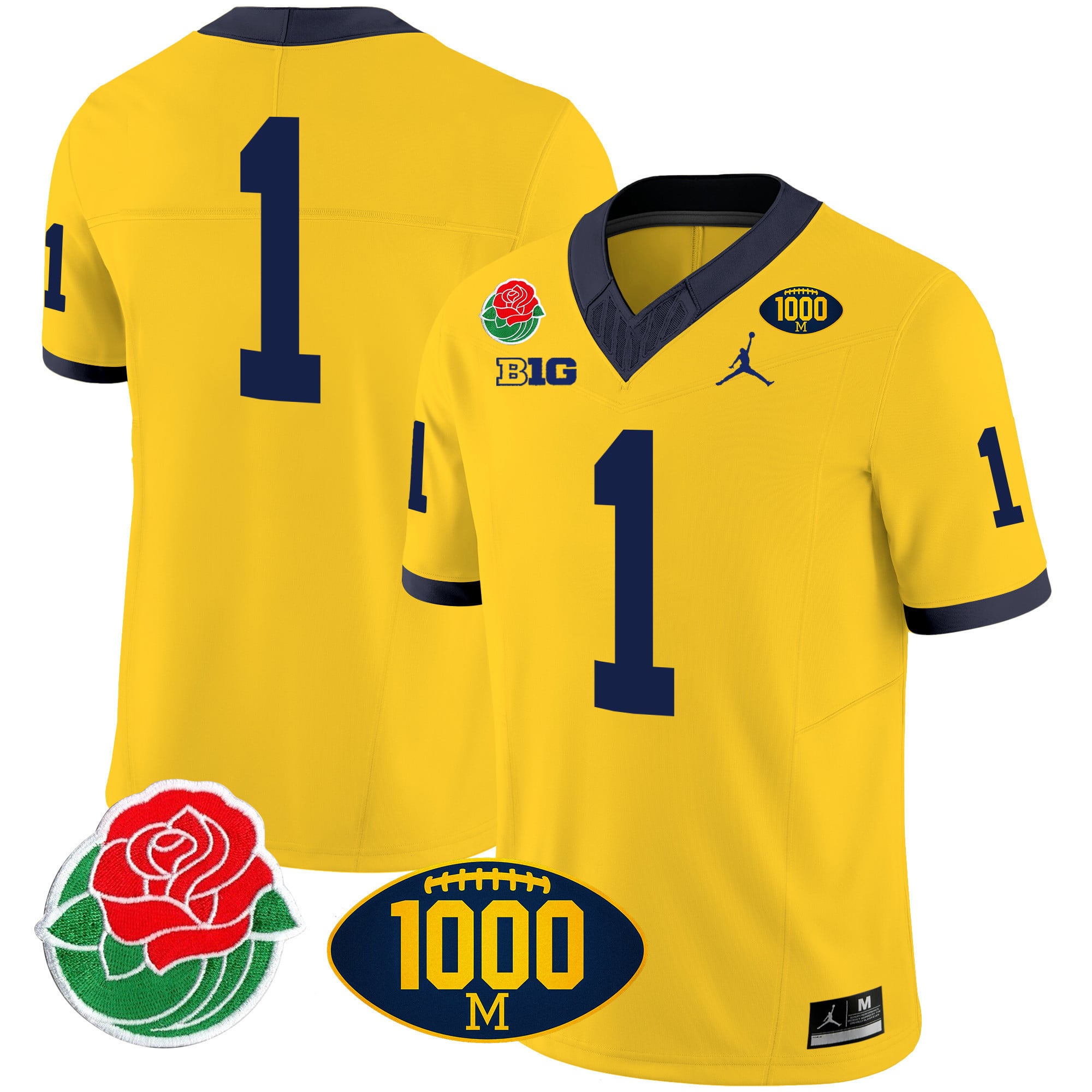 Men's Michigan Wolverines Rose Bowl & 1000 Wins Patch Vapor Jersey - All Stitched