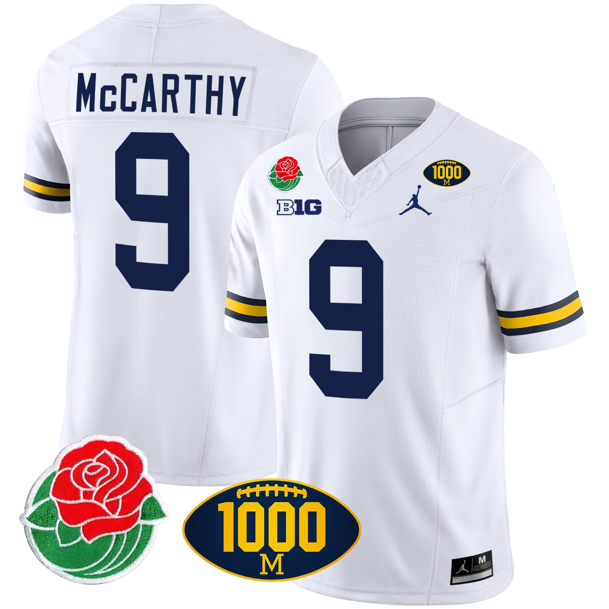 Men's Michigan Wolverines Rose Bowl & 1000 Wins Patch Vapor Jersey - All Stitched