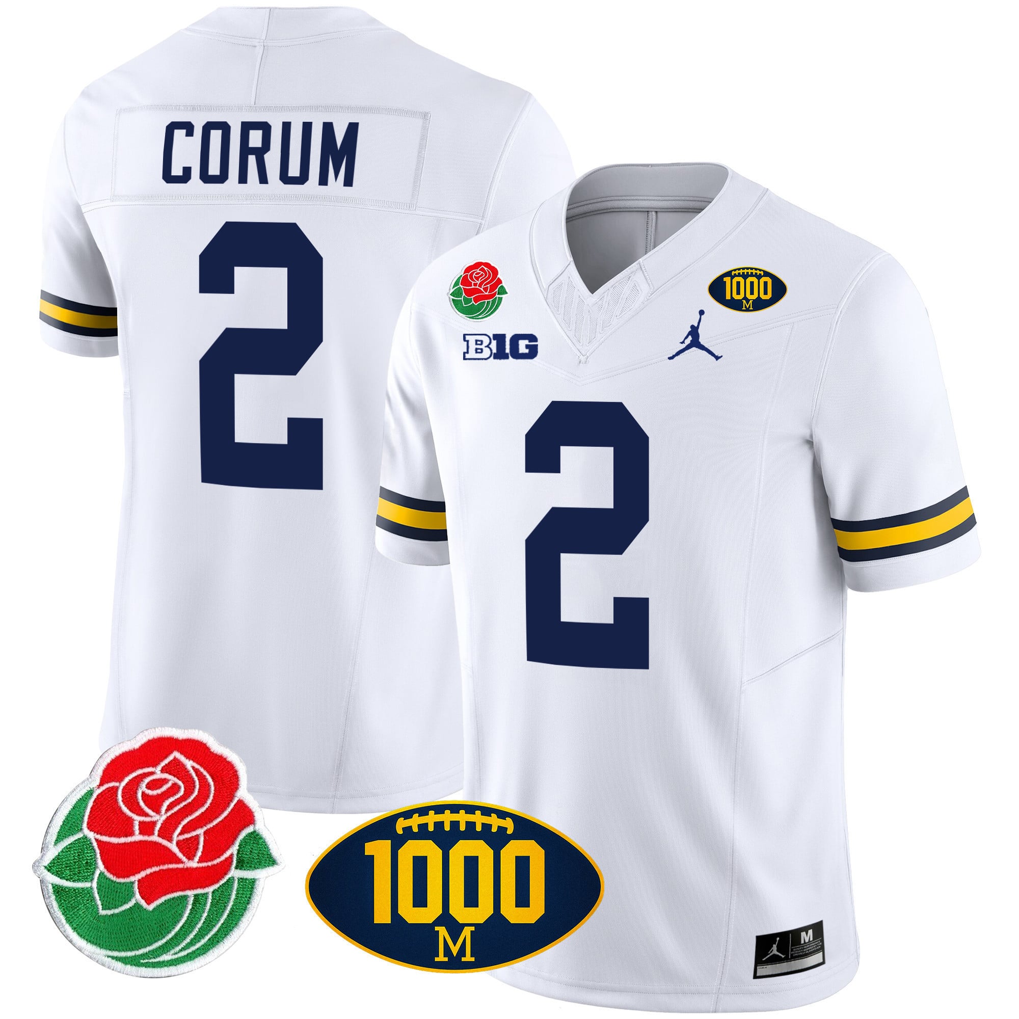 Men's Michigan Wolverines Rose Bowl & 1000 Wins Patch Vapor Jersey - All Stitched
