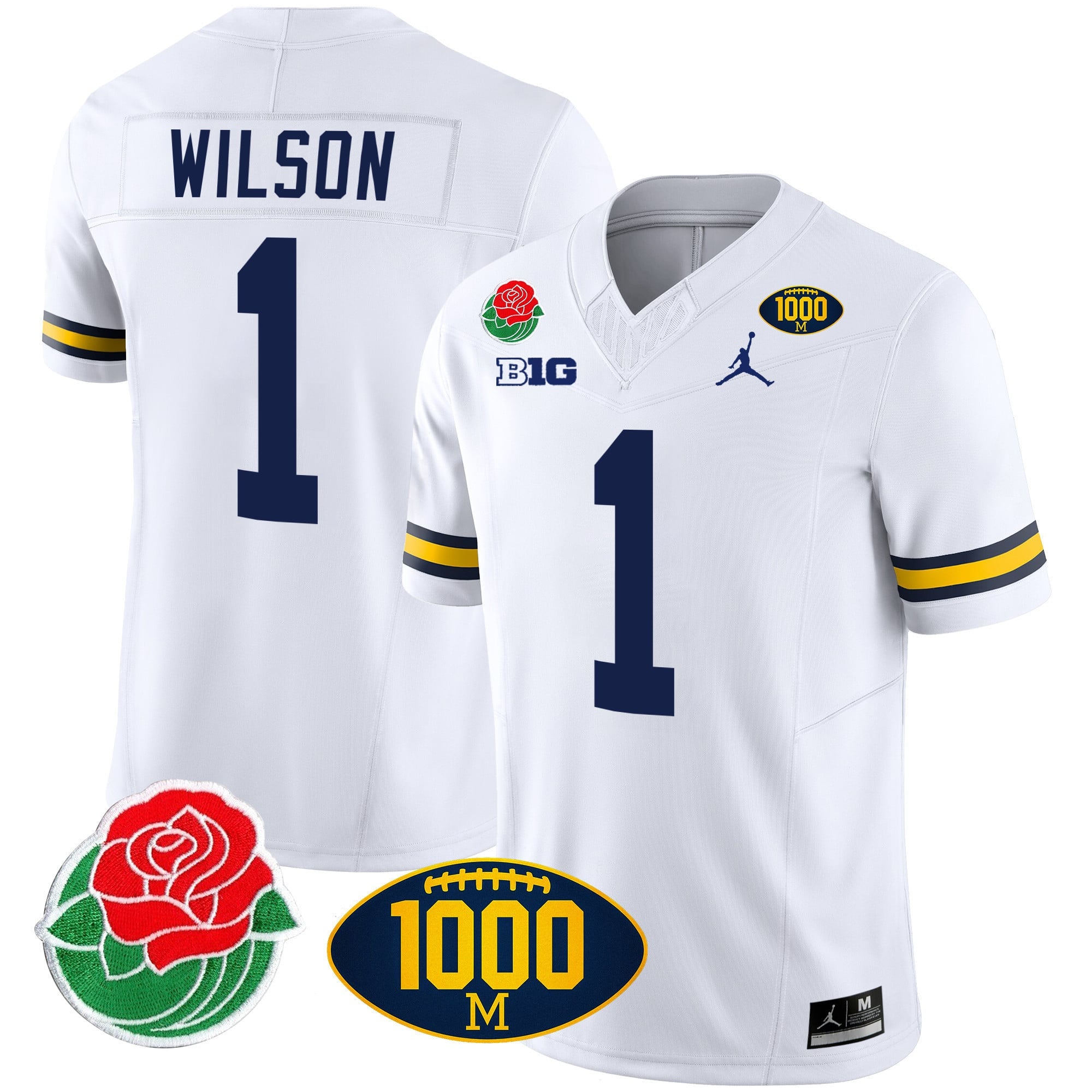 Men's Michigan Wolverines Rose Bowl & 1000 Wins Patch Vapor Jersey - All Stitched
