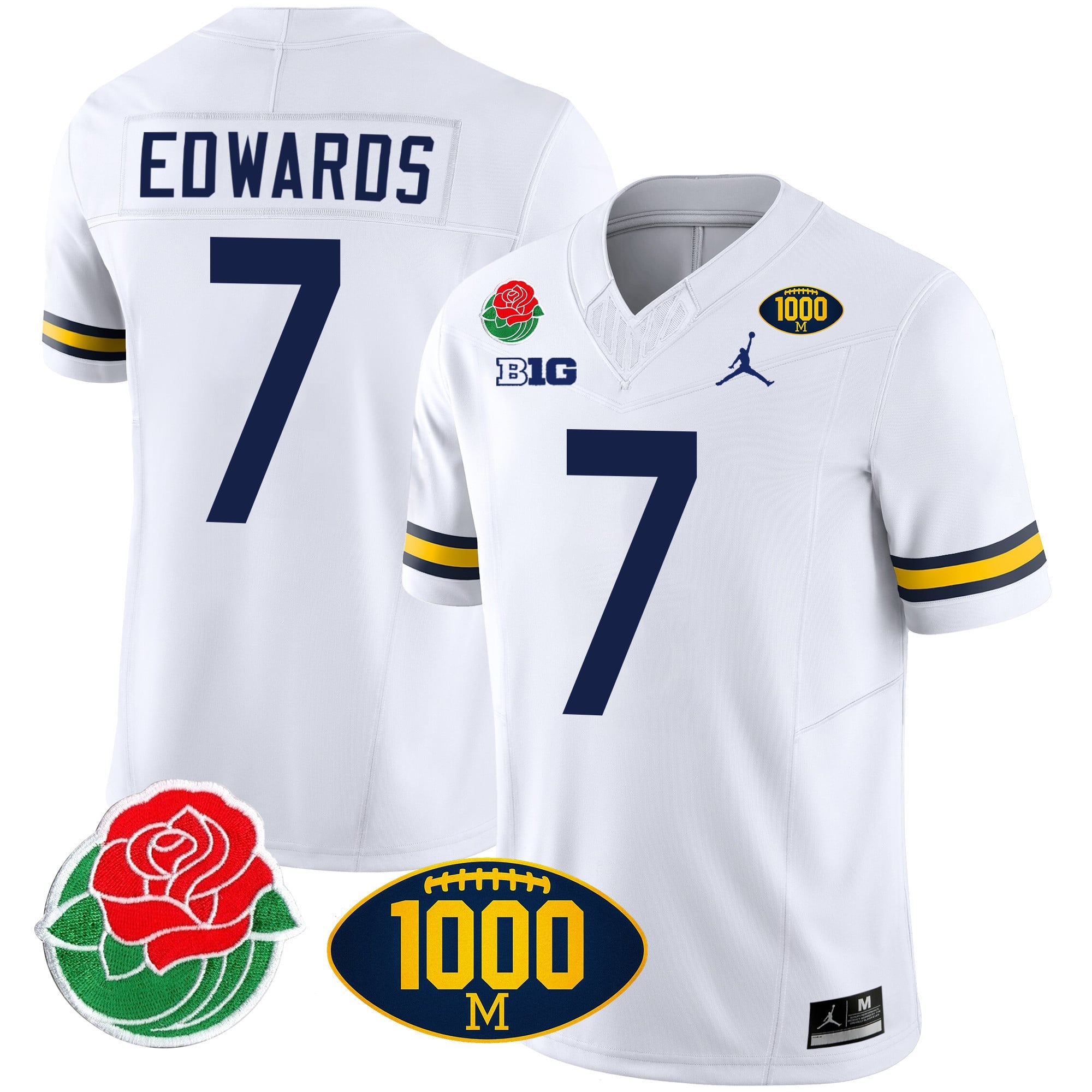 Men's Michigan Wolverines Rose Bowl & 1000 Wins Patch Vapor Jersey - All Stitched