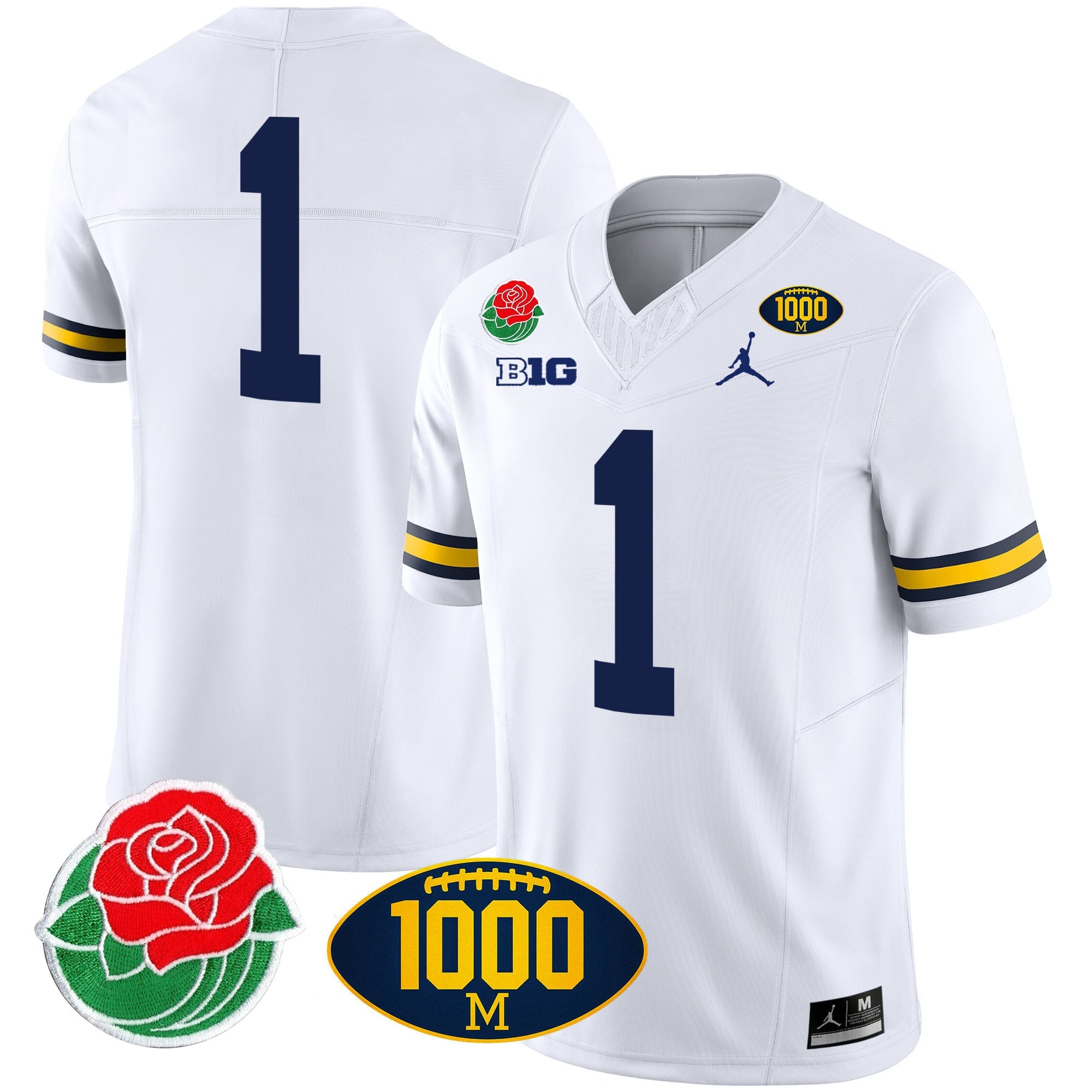 Men's Michigan Wolverines Rose Bowl & 1000 Wins Patch Vapor Jersey - All Stitched