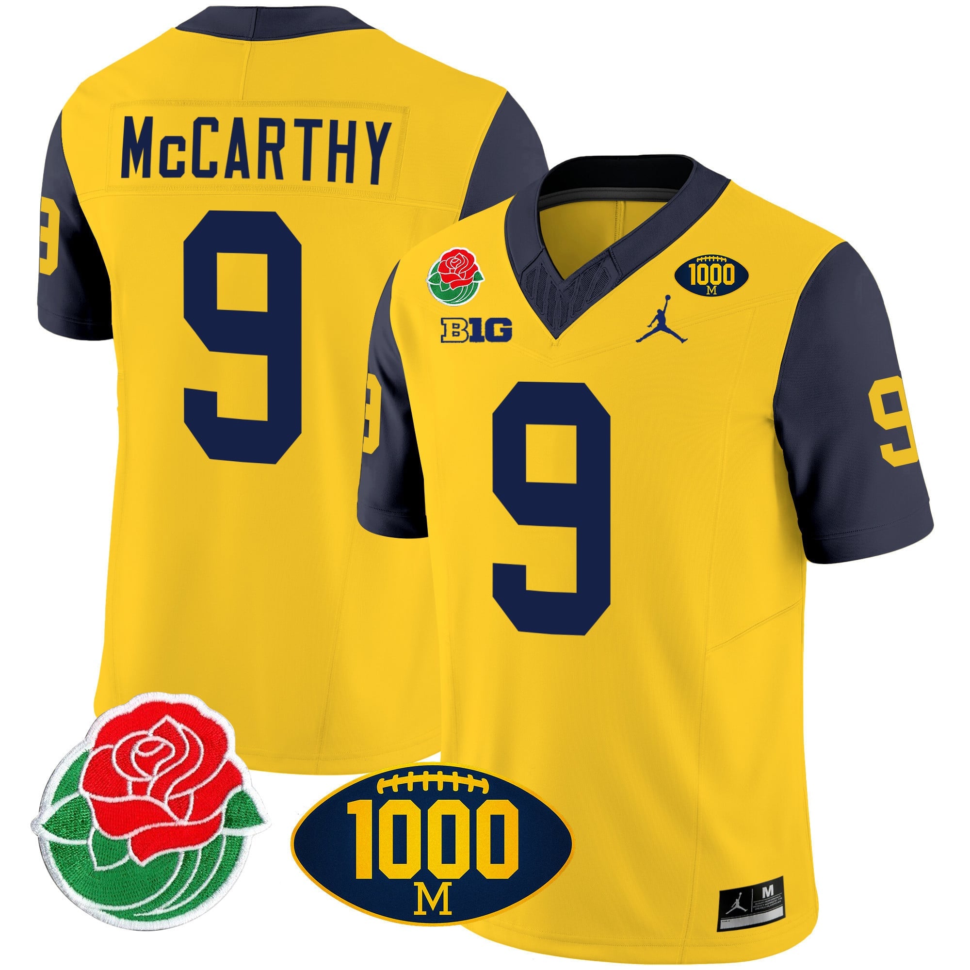 Men's Michigan Wolverines Rose Bowl & 1000 Wins Patch Vapor Jersey - All Stitched