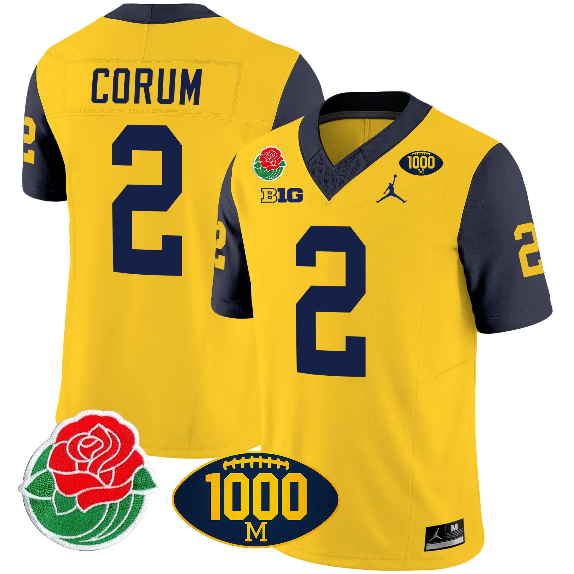 Men's Michigan Wolverines Rose Bowl & 1000 Wins Patch Vapor Jersey - All Stitched