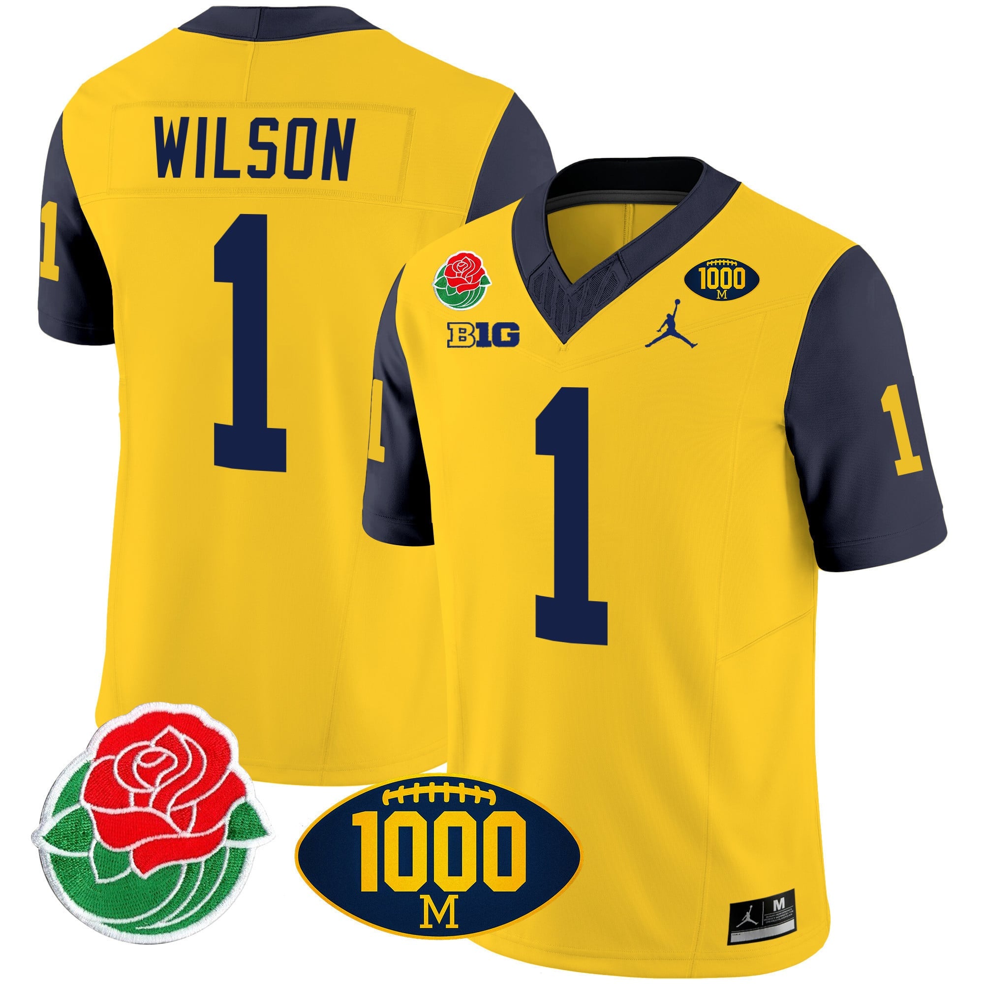 Men's Michigan Wolverines Rose Bowl & 1000 Wins Patch Vapor Jersey - All Stitched