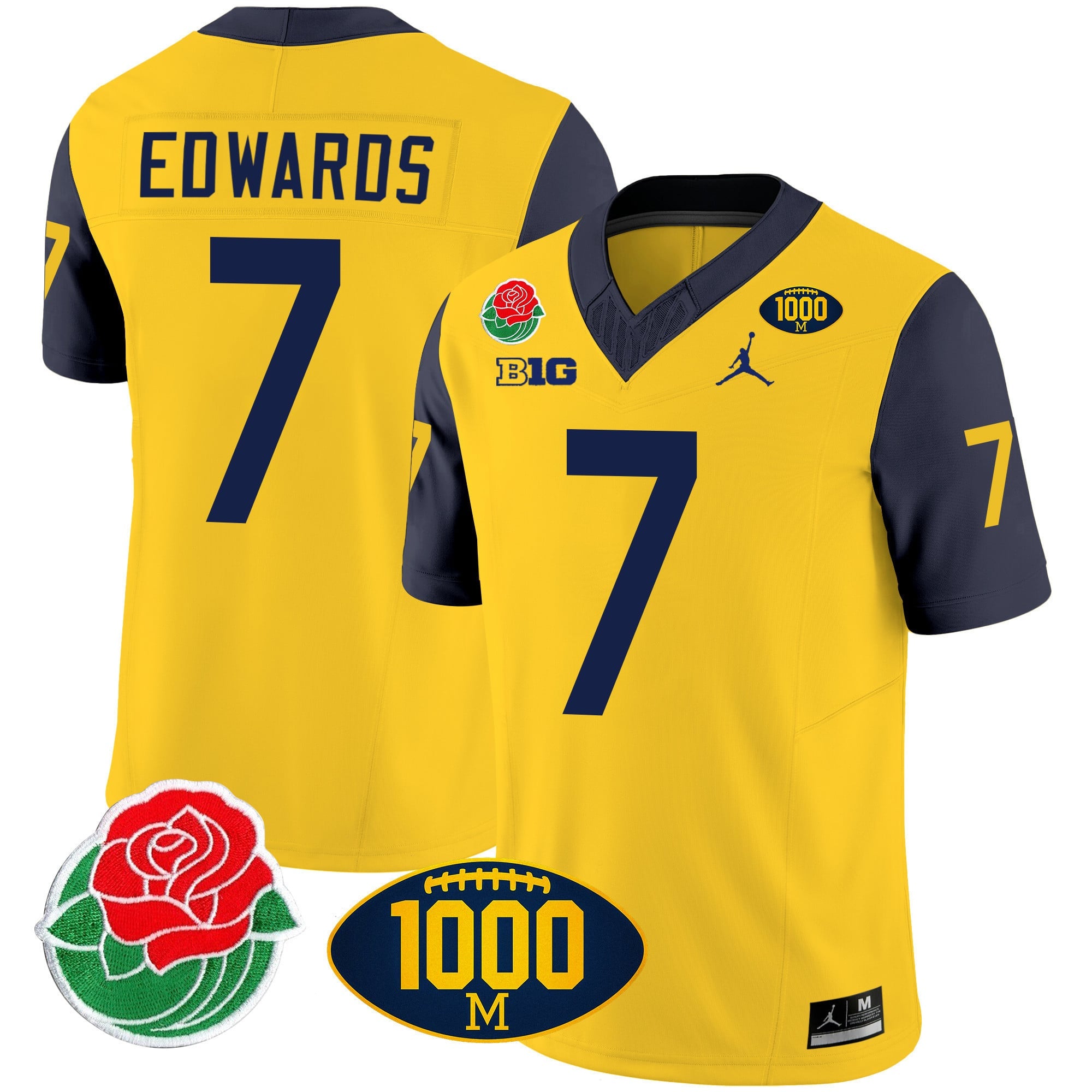 Men's Michigan Wolverines Rose Bowl & 1000 Wins Patch Vapor Jersey - All Stitched