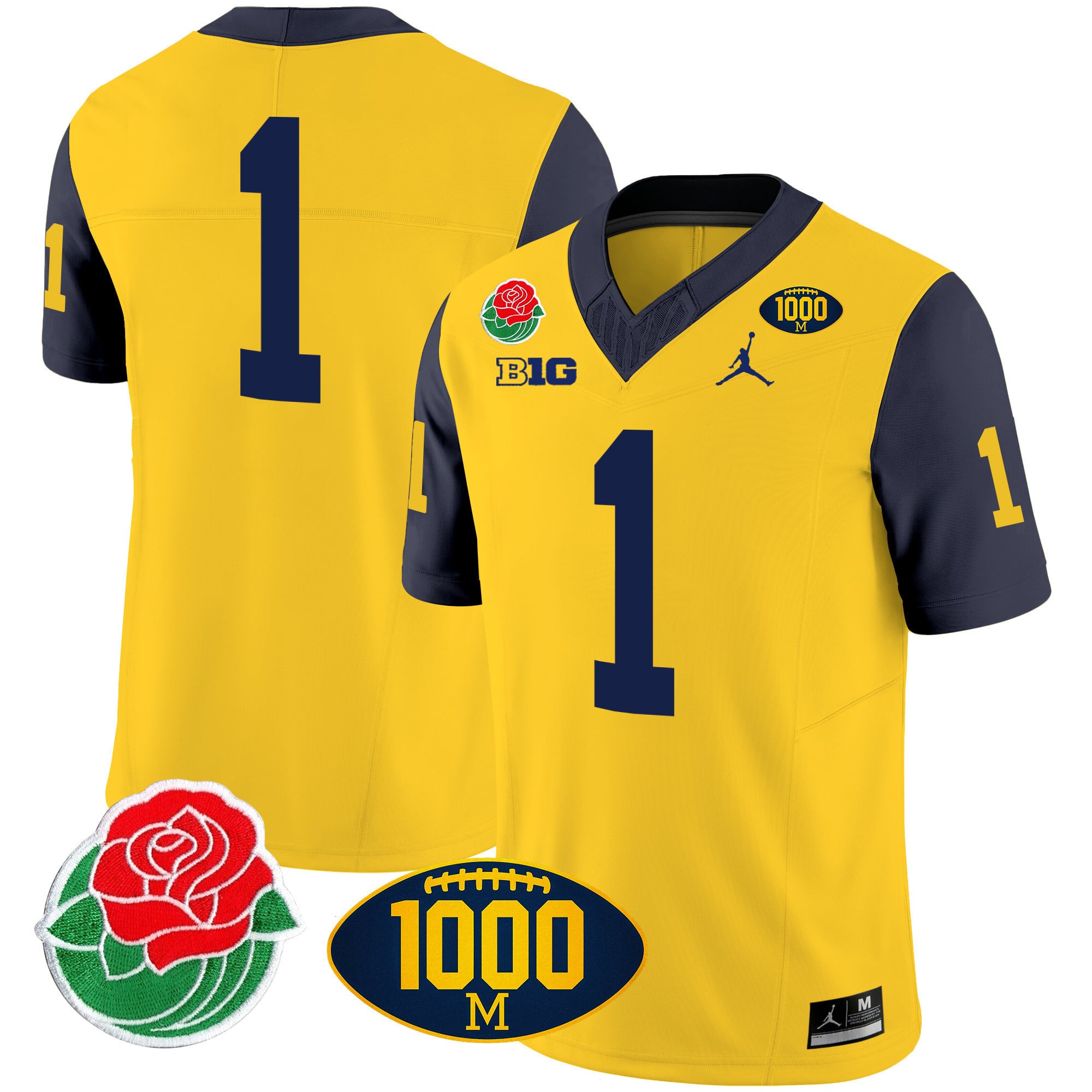 Men's Michigan Wolverines Rose Bowl & 1000 Wins Patch Vapor Jersey - All Stitched