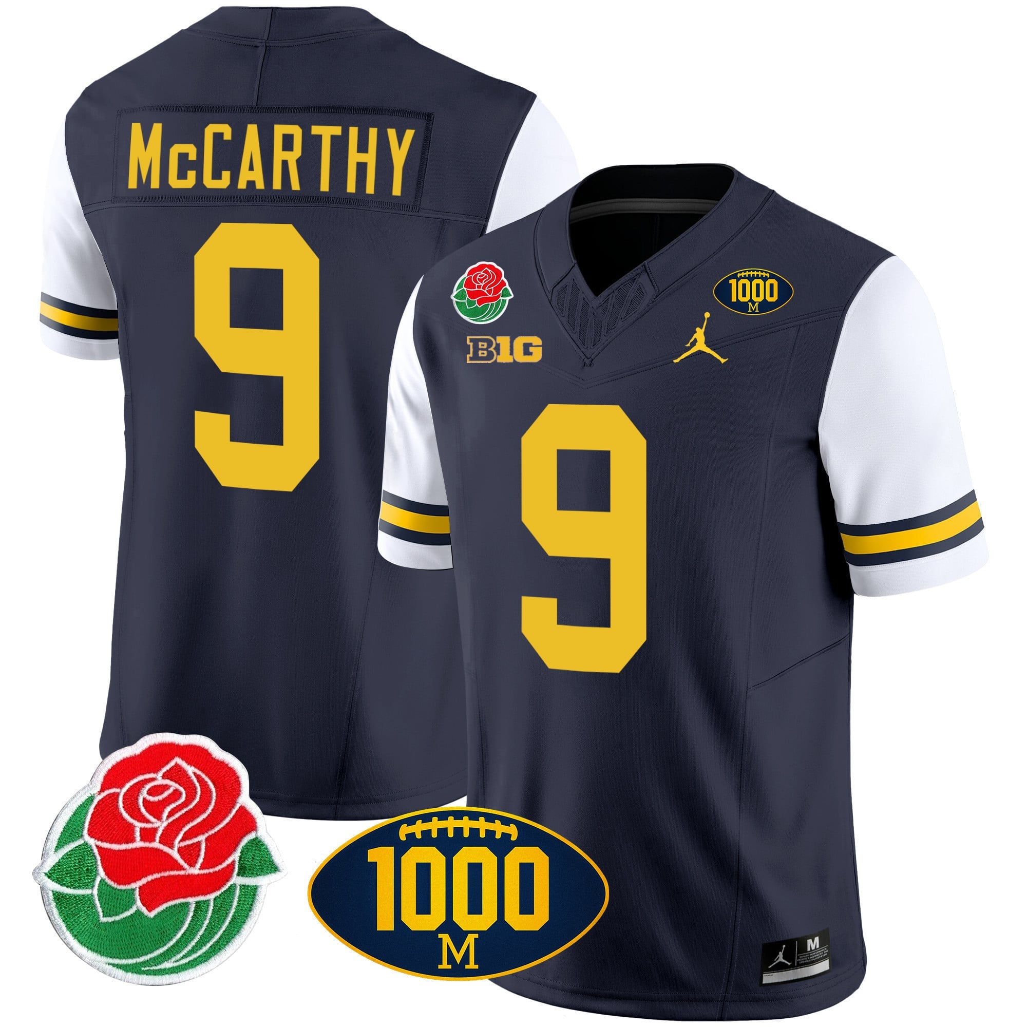 Men's Michigan Wolverines Rose Bowl & 1000 Wins Patch Vapor Jersey - All Stitched