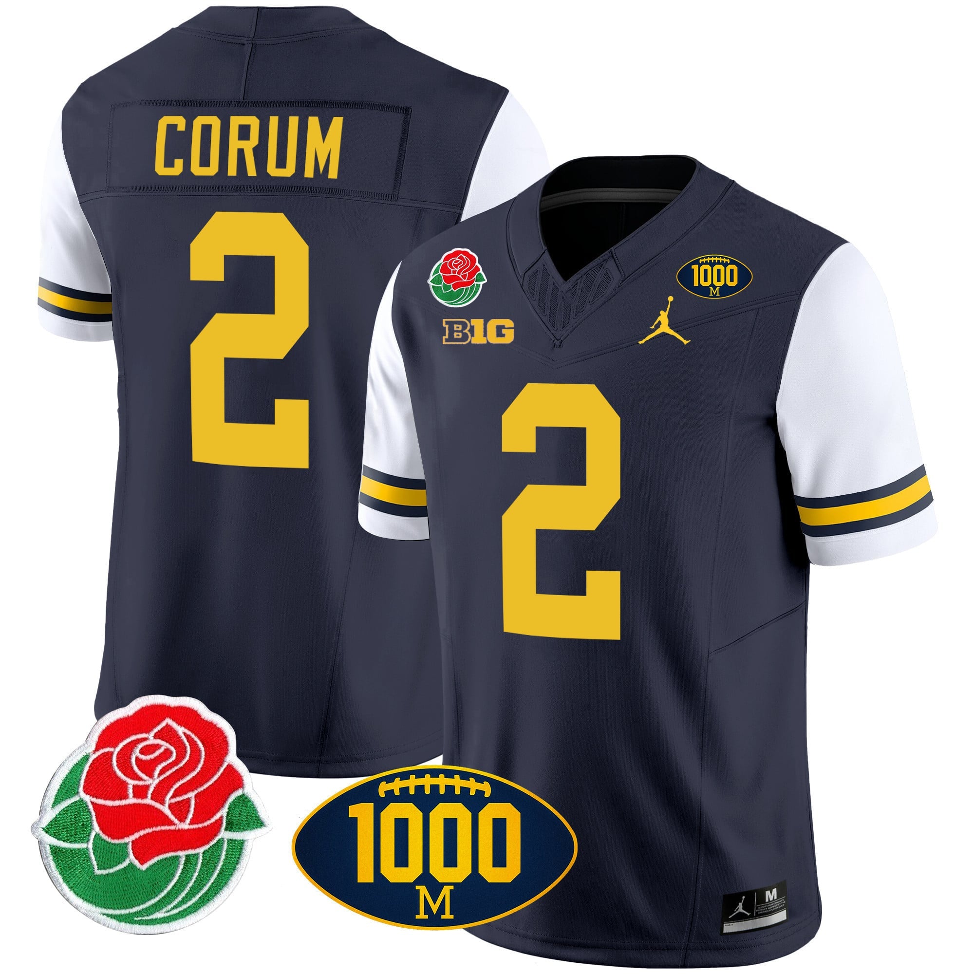 Men's Michigan Wolverines Rose Bowl & 1000 Wins Patch Vapor Jersey - All Stitched
