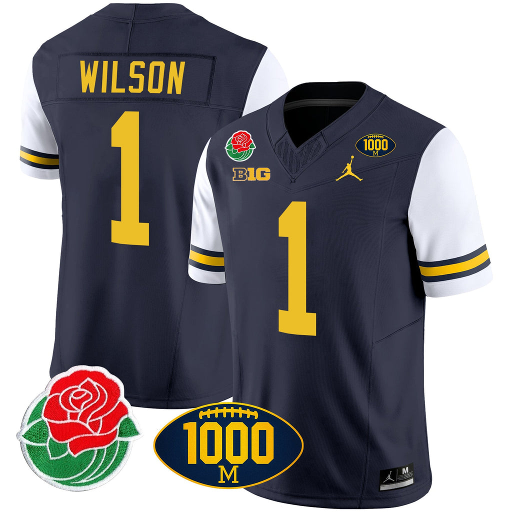 Men's Michigan Wolverines Rose Bowl & 1000 Wins Patch Vapor Jersey - All Stitched